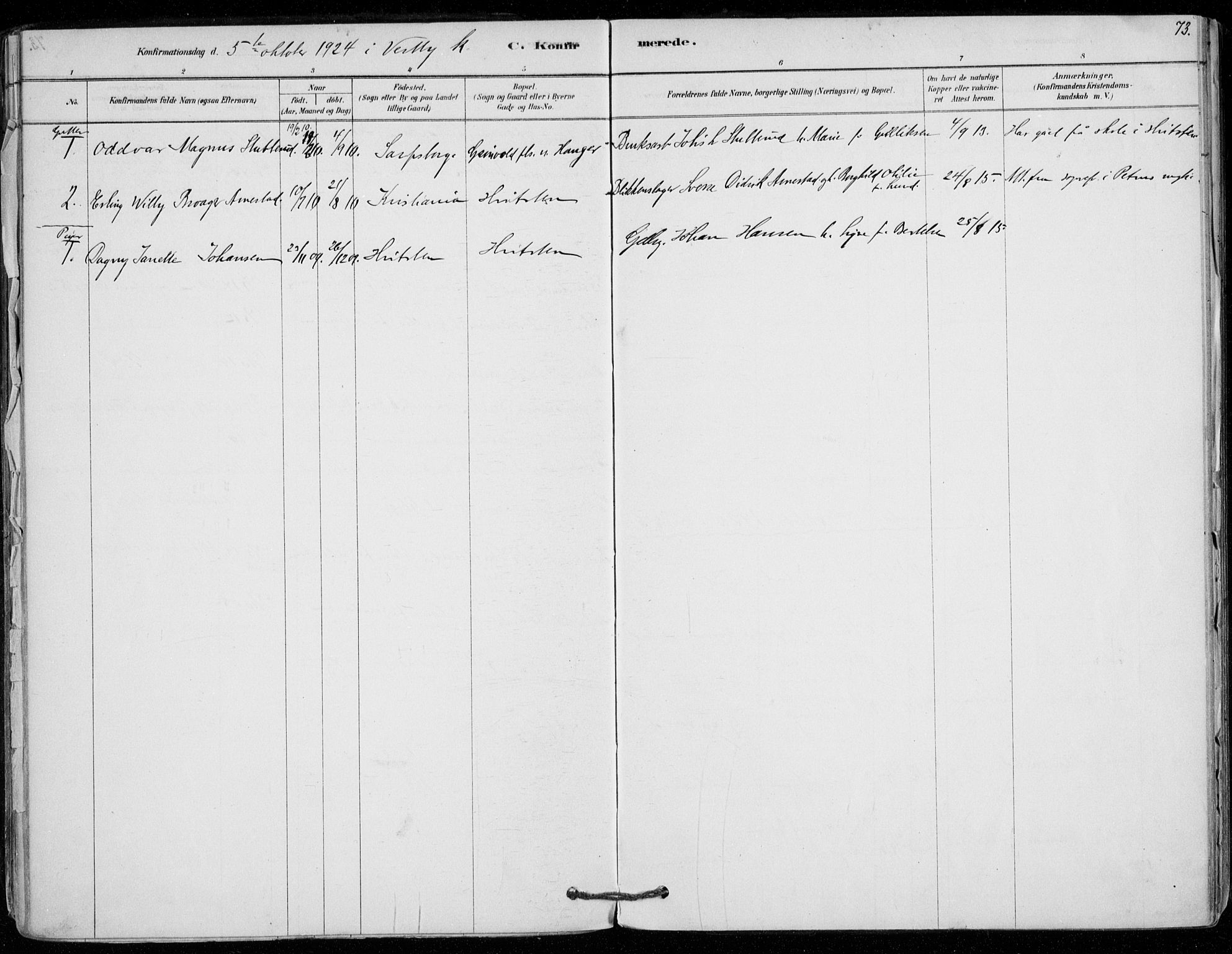 Vestby prestekontor Kirkebøker, SAO/A-10893/F/Fd/L0001: Parish register (official) no. IV 1, 1878-1945, p. 73