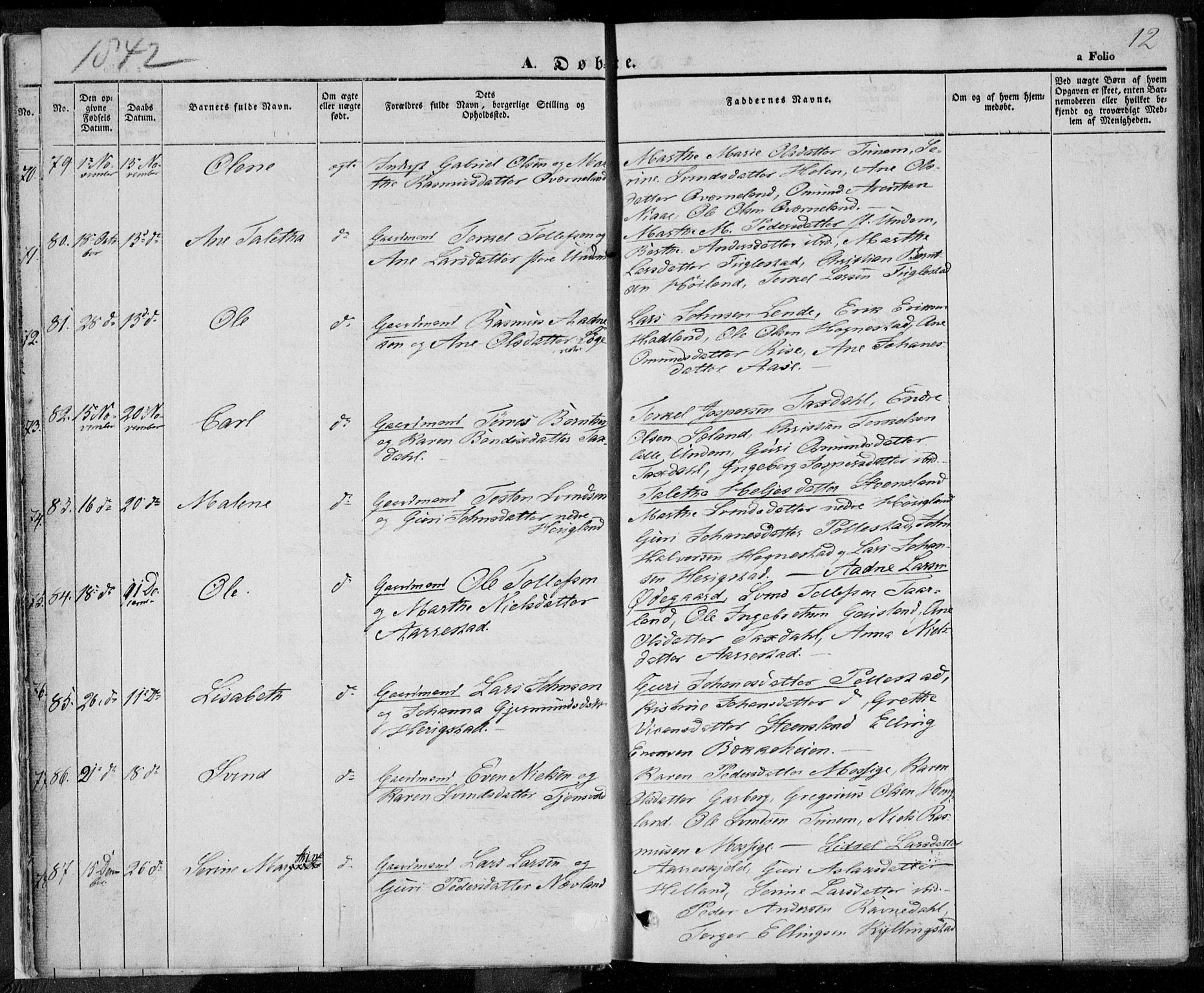 Lye sokneprestkontor, AV/SAST-A-101794/001/30BA/L0005: Parish register (official) no. A 5.1, 1842-1855, p. 12