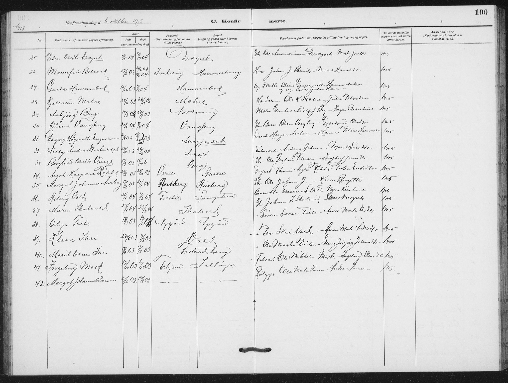 Ministerialprotokoller, klokkerbøker og fødselsregistre - Nord-Trøndelag, SAT/A-1458/712/L0104: Parish register (copy) no. 712C02, 1917-1939, p. 100