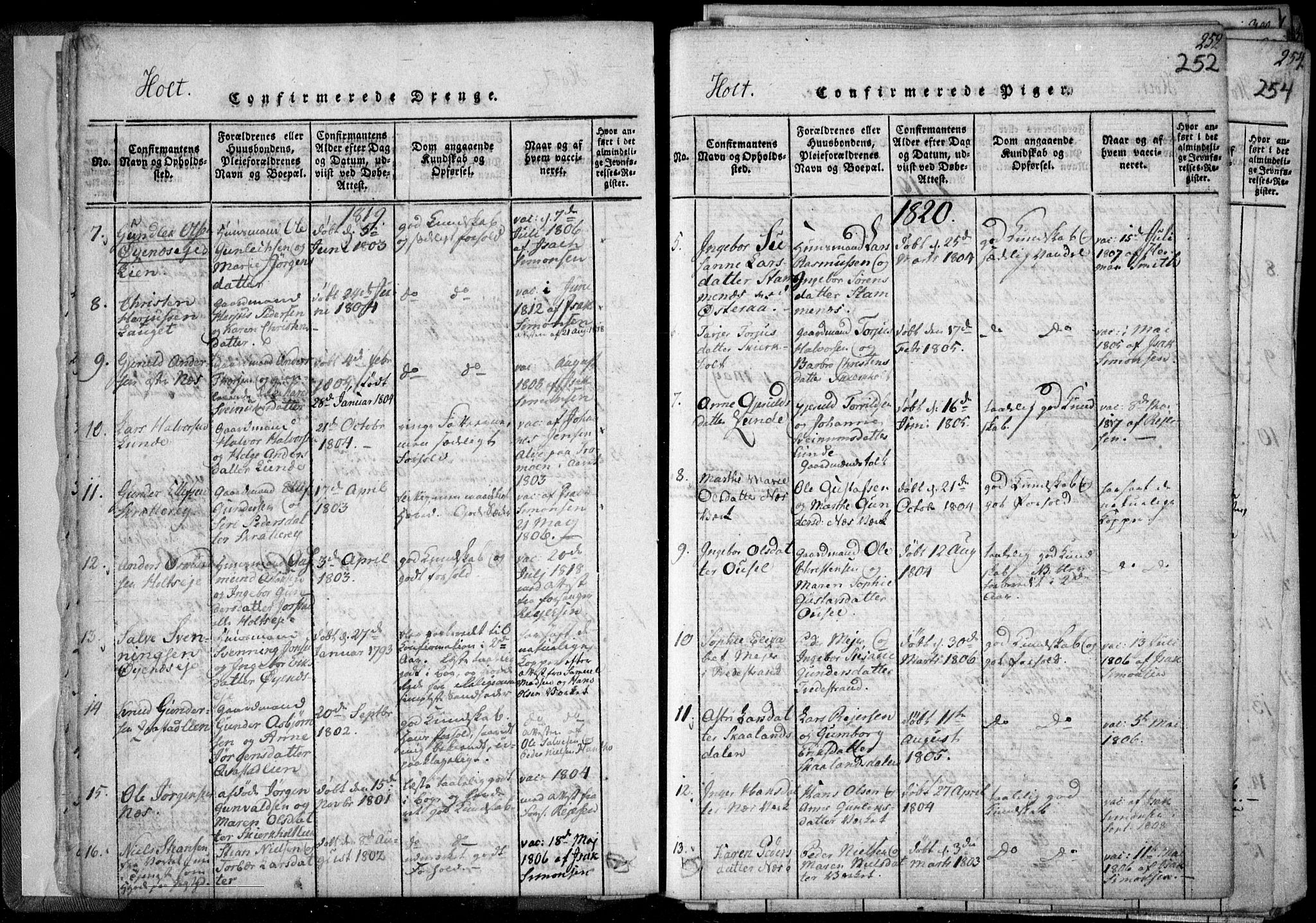 Holt sokneprestkontor, AV/SAK-1111-0021/F/Fa/L0005: Parish register (official) no. A 5, 1813-1821, p. 252
