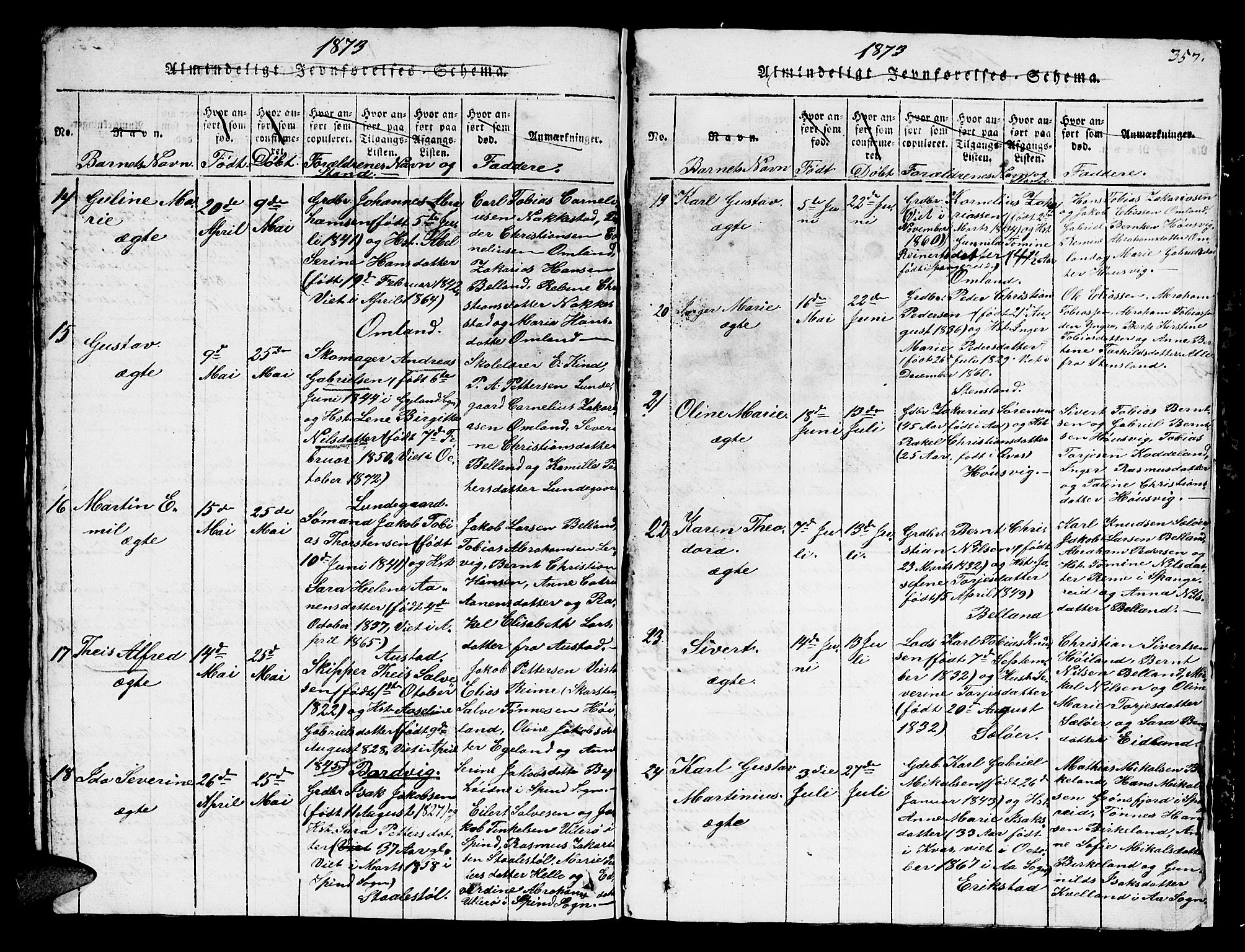 Lyngdal sokneprestkontor, AV/SAK-1111-0029/F/Fb/Fba/L0001: Parish register (copy) no. B 1, 1816-1876, p. 357