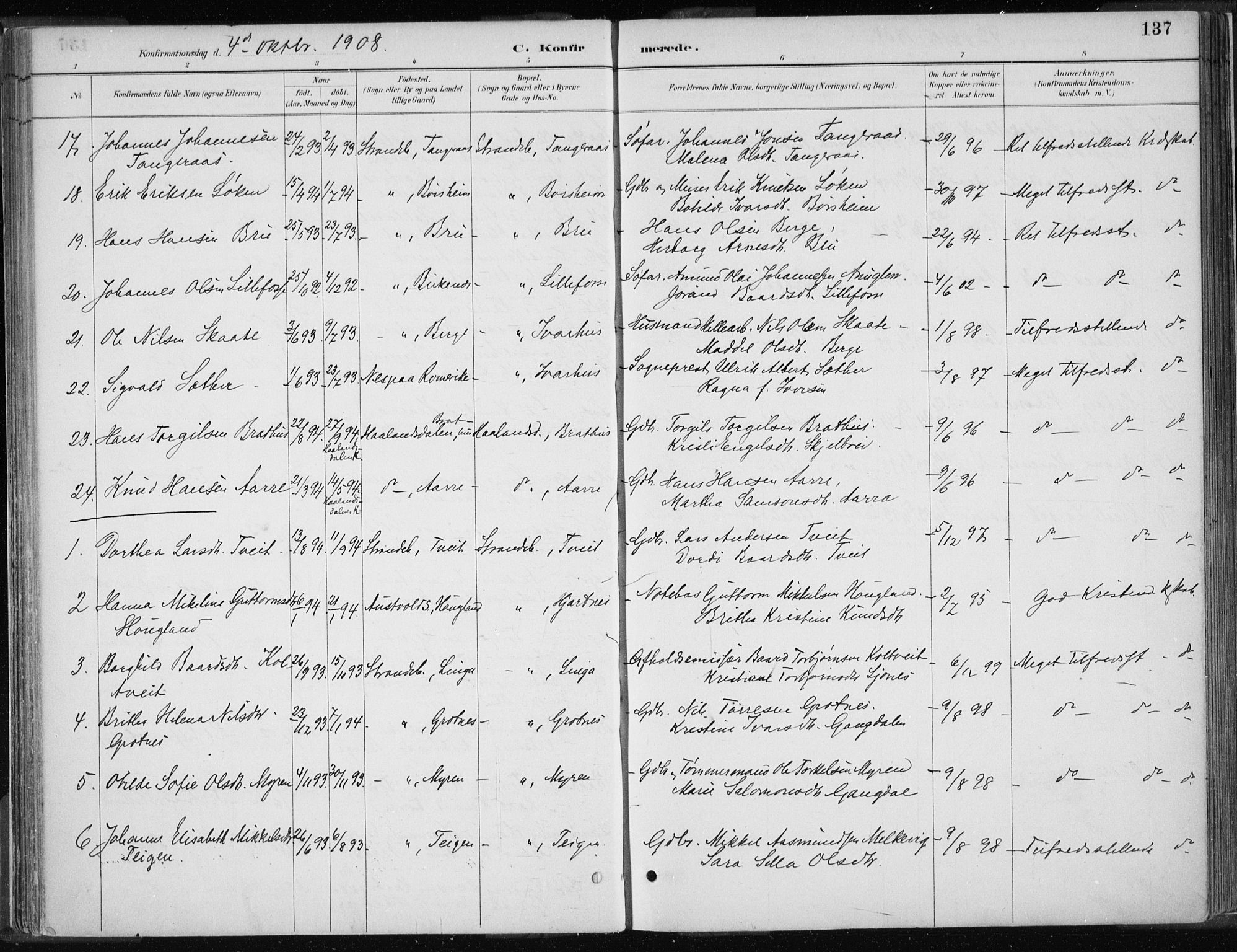 Strandebarm sokneprestembete, AV/SAB-A-78401/H/Haa: Parish register (official) no. B  1, 1886-1908, p. 137