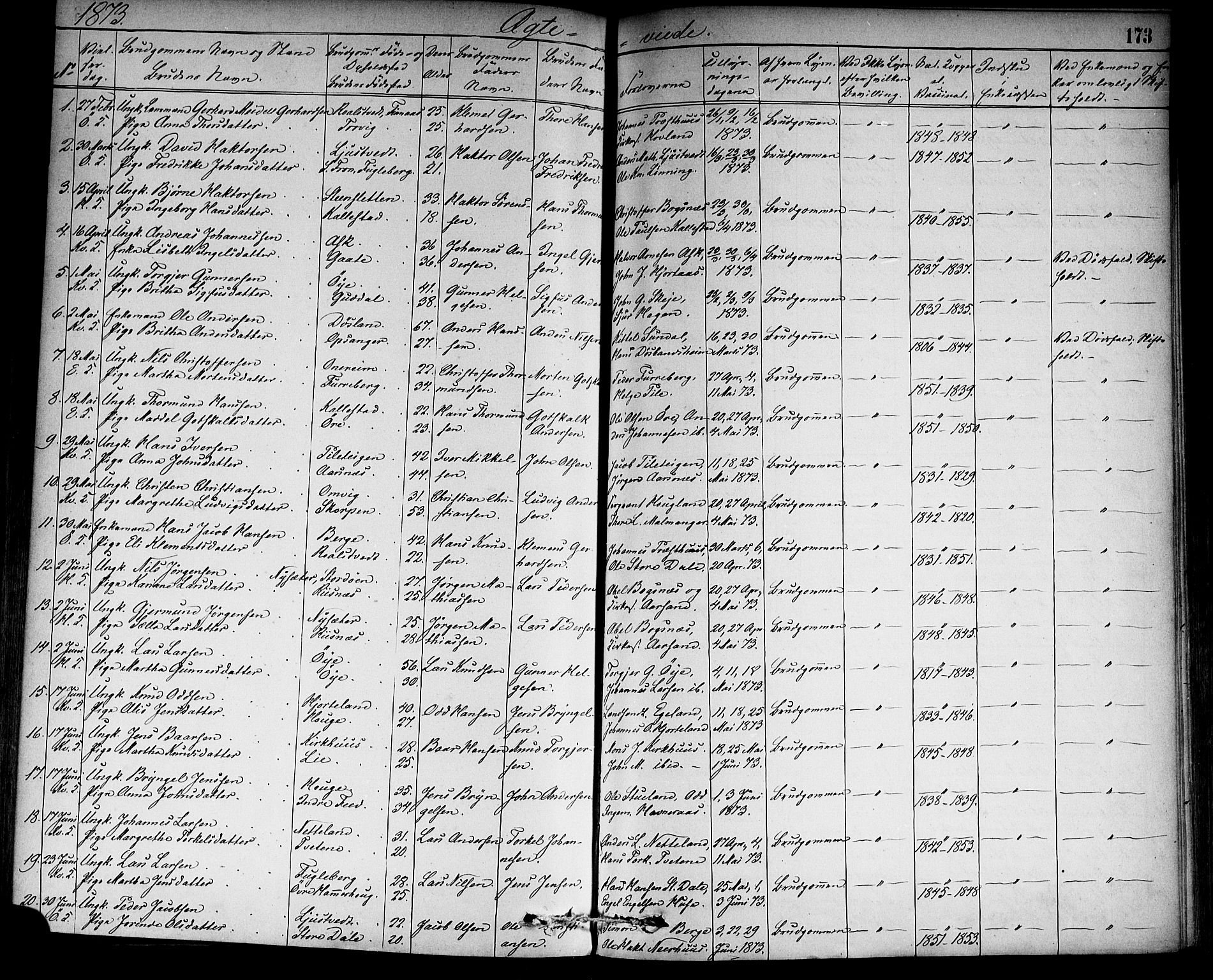 Kvinnherad sokneprestembete, SAB/A-76401/H/Haa: Parish register (official) no. A 9, 1873-1886, p. 173