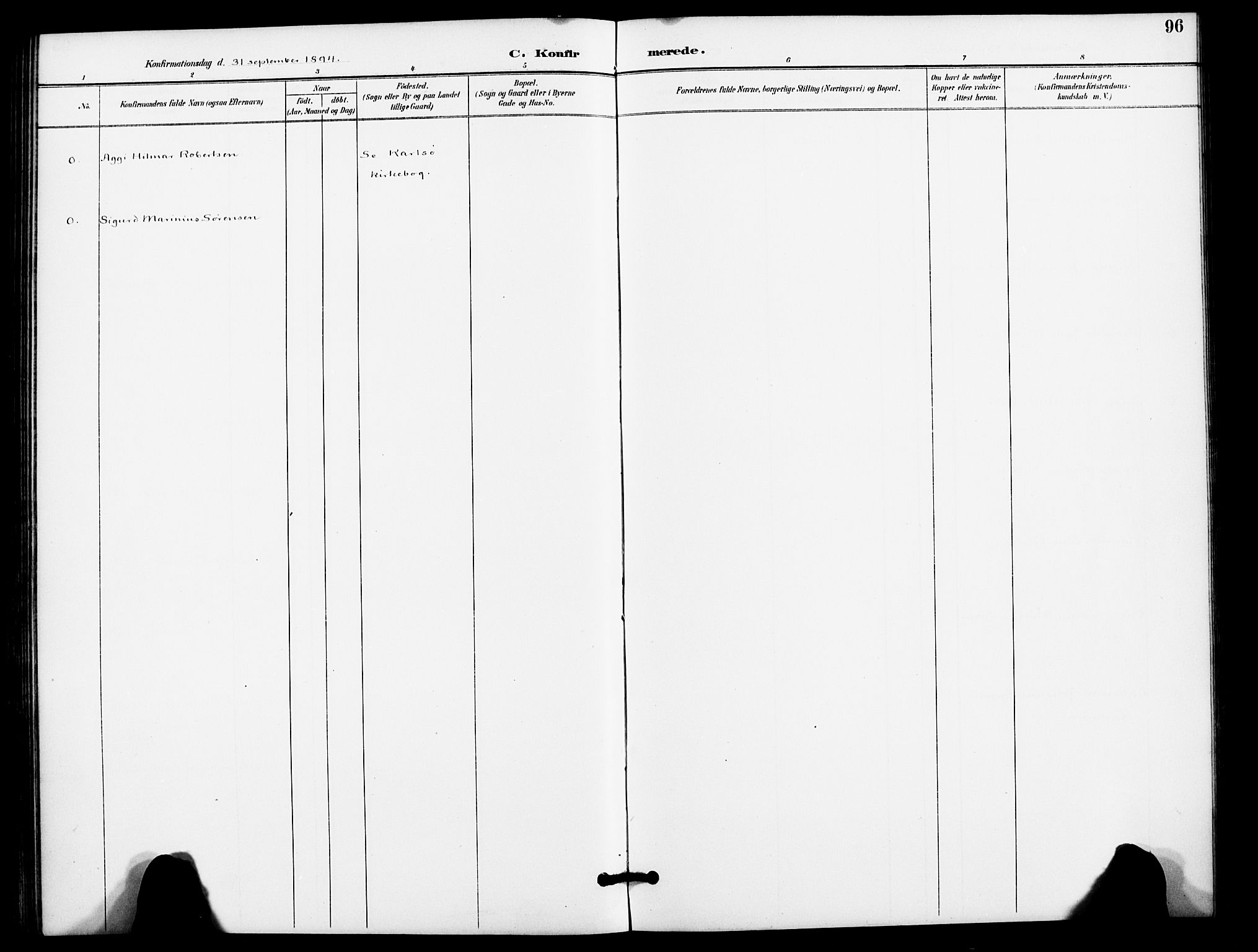 Karlsøy sokneprestembete, AV/SATØ-S-1299/H/Ha/Haa/L0012kirke: Parish register (official) no. 12, 1892-1902, p. 96