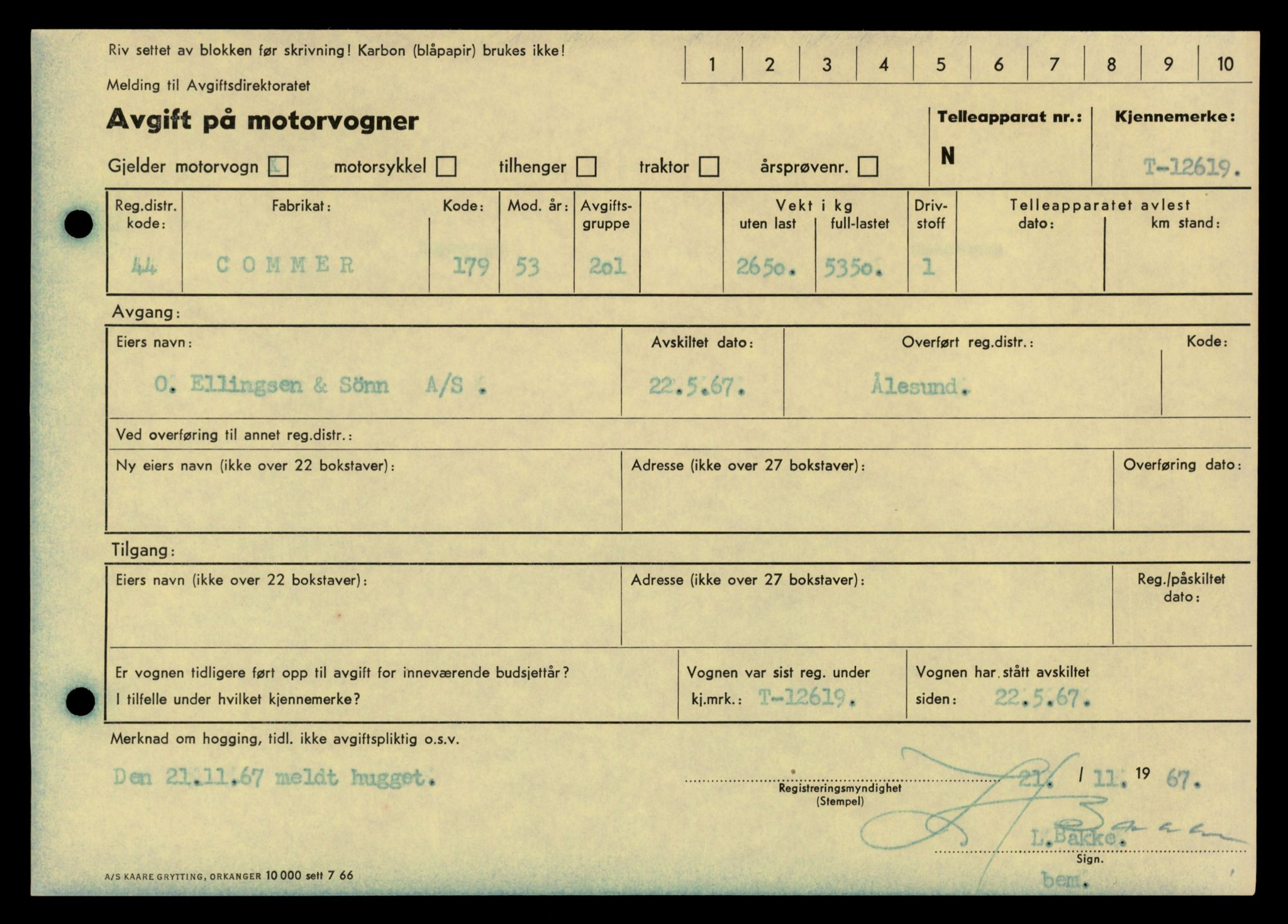 Møre og Romsdal vegkontor - Ålesund trafikkstasjon, AV/SAT-A-4099/F/Fe/L0034: Registreringskort for kjøretøy T 12500 - T 12652, 1927-1998, p. 2320