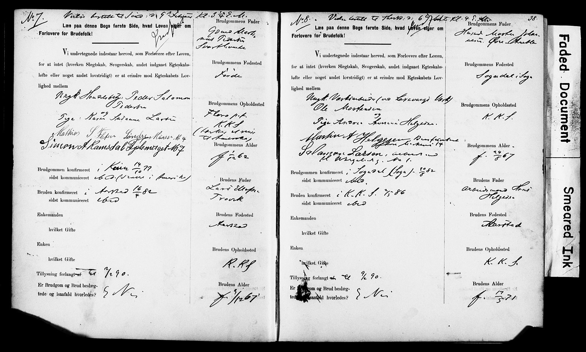 Korskirken sokneprestembete, AV/SAB-A-76101: Best man's statements no. II.5.6, 1889-1898, p. 38