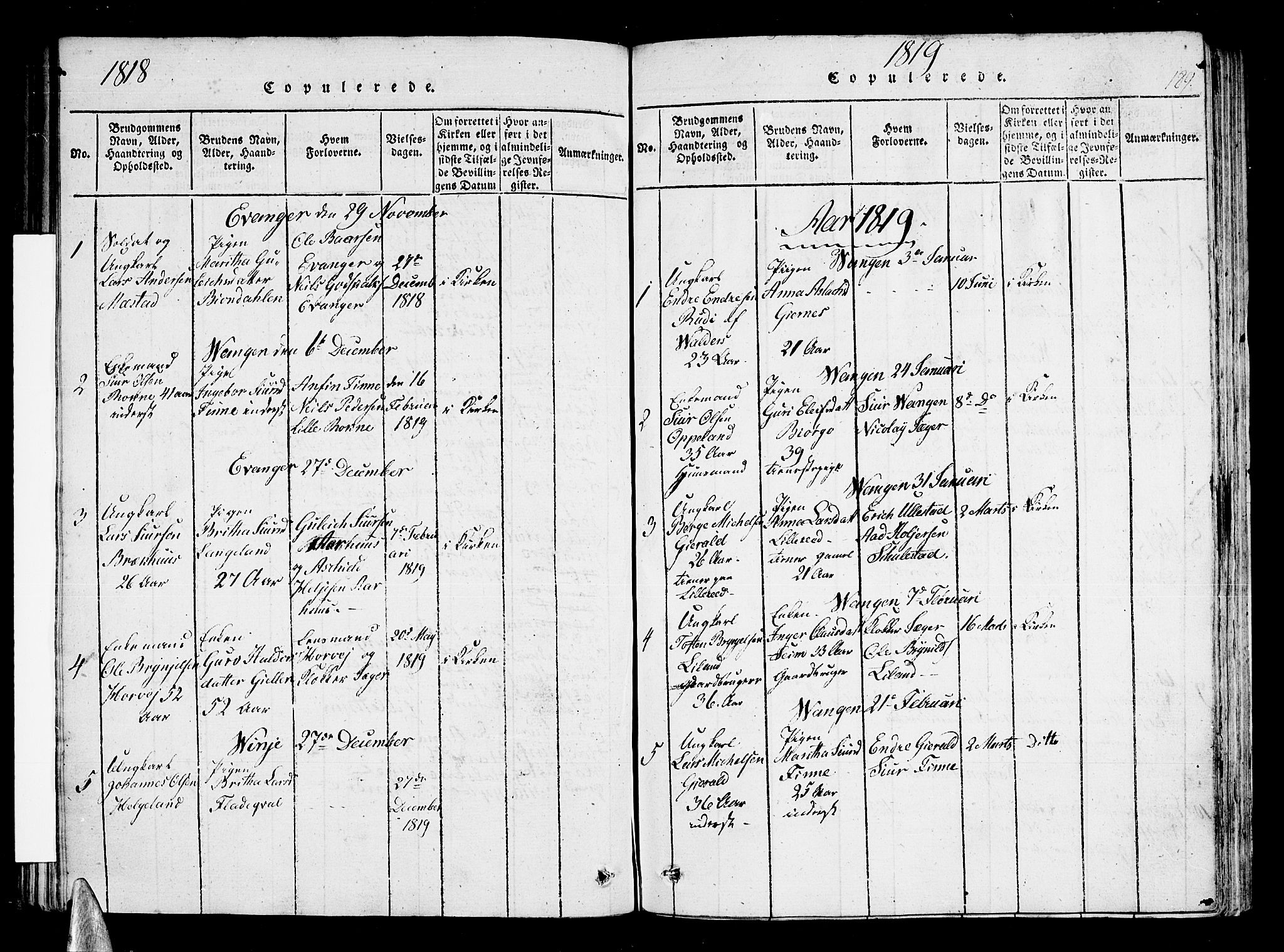 Voss sokneprestembete, AV/SAB-A-79001/H/Haa: Parish register (official) no. A 11, 1816-1827, p. 189