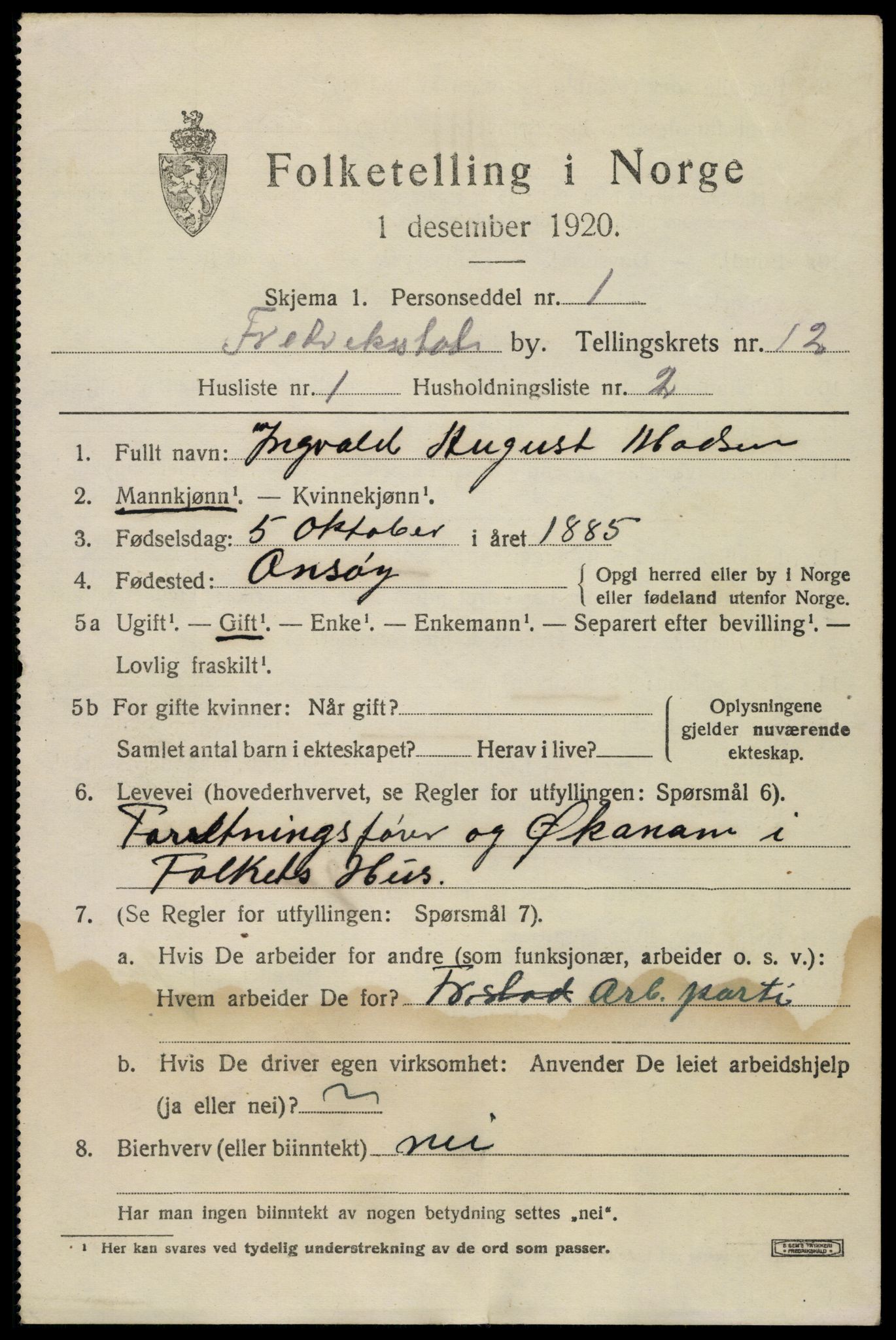 SAO, 1920 census for Fredrikstad, 1920, p. 30351