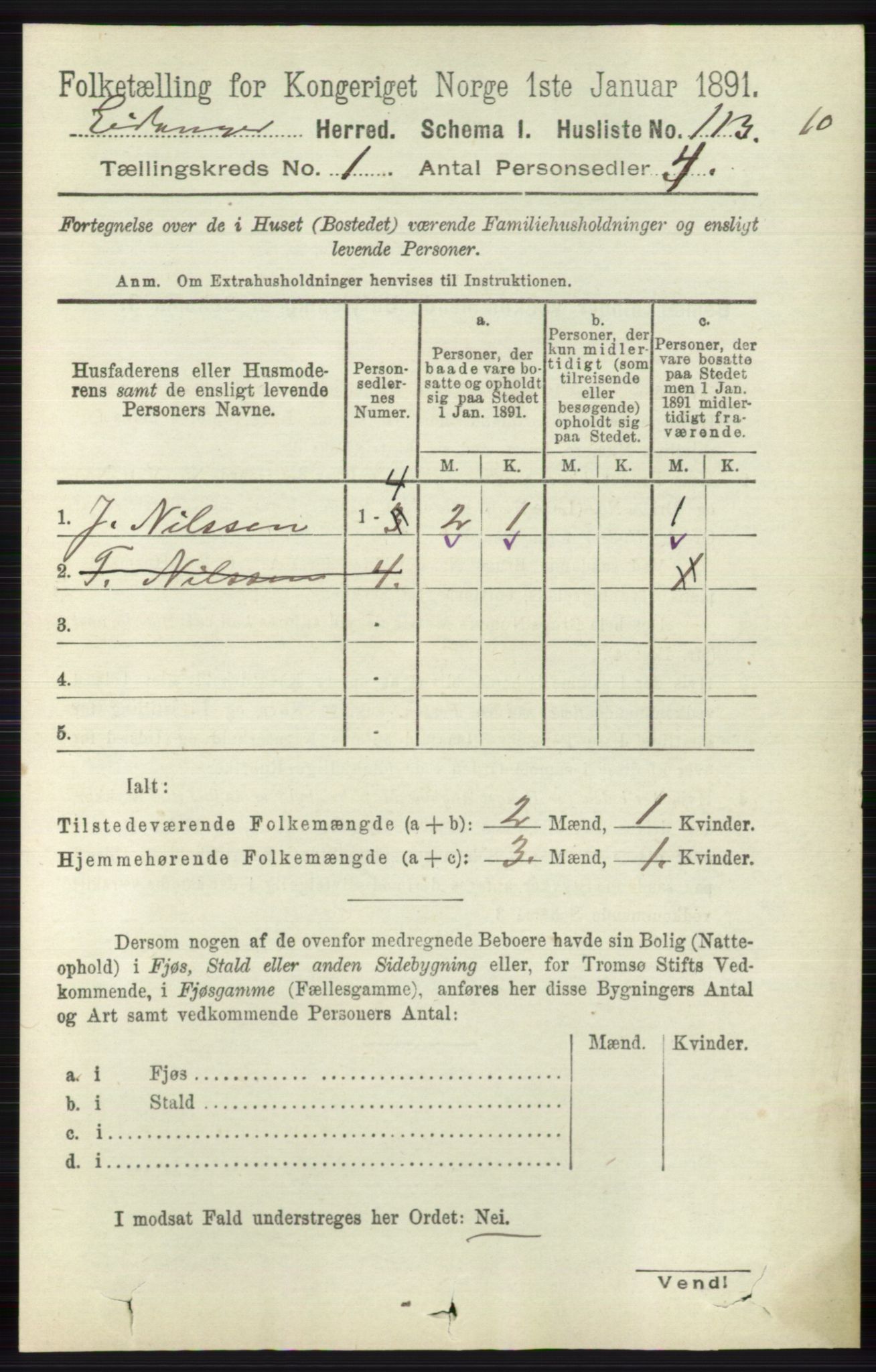 RA, 1891 census for 0813 Eidanger, 1891, p. 144