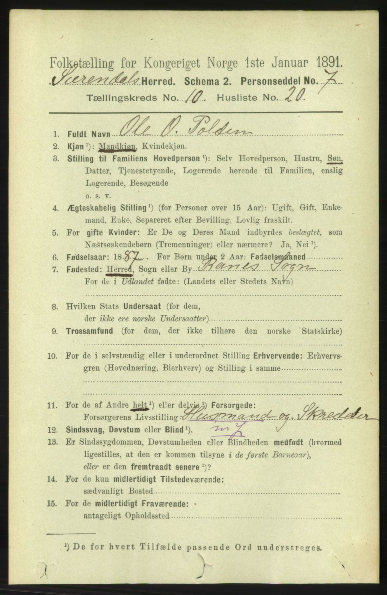 RA, 1891 census for 1566 Surnadal, 1891, p. 2637