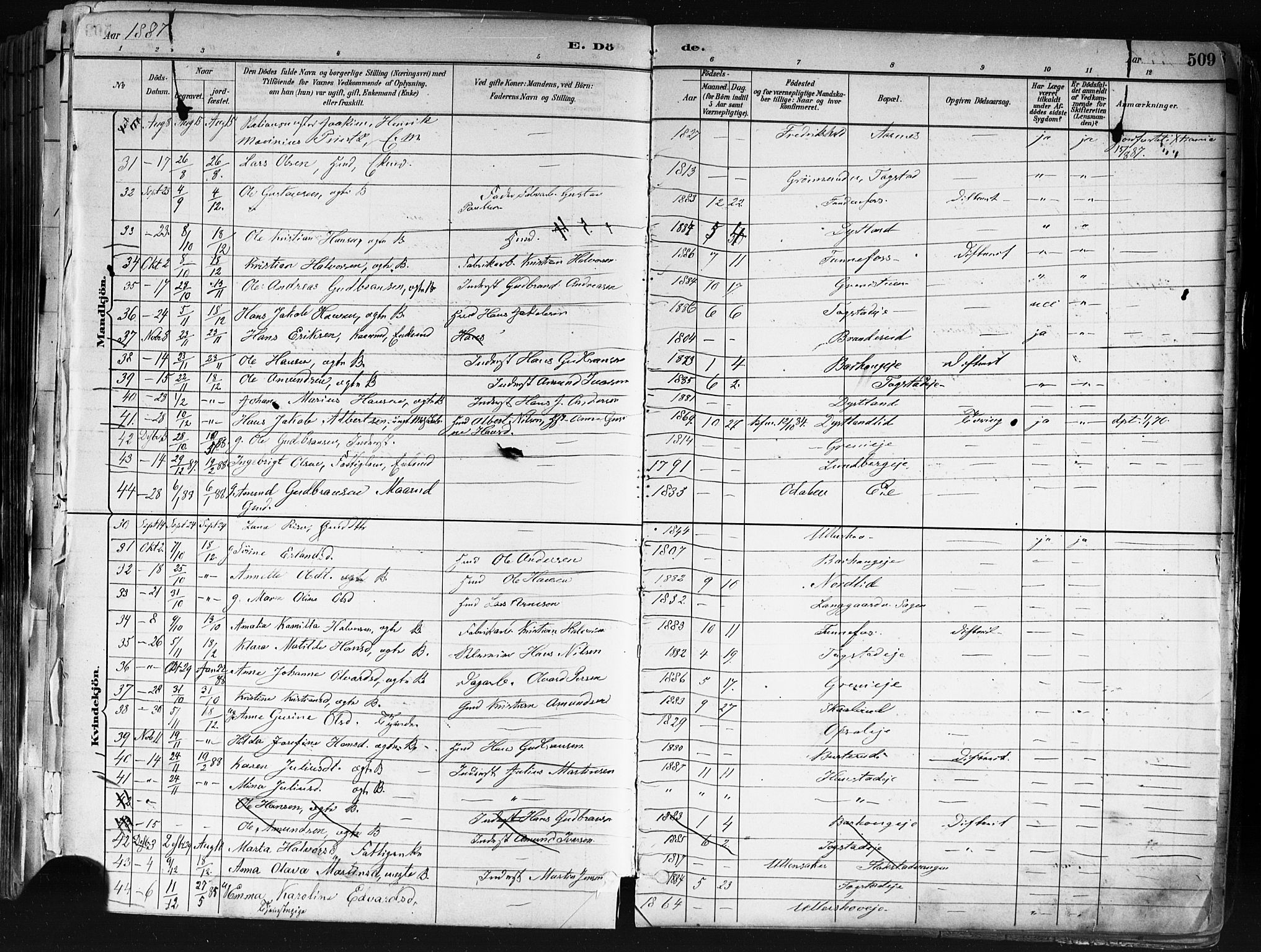Nes prestekontor Kirkebøker, AV/SAO-A-10410/F/Fa/L0010: Parish register (official) no. I 10, 1883-1898, p. 509