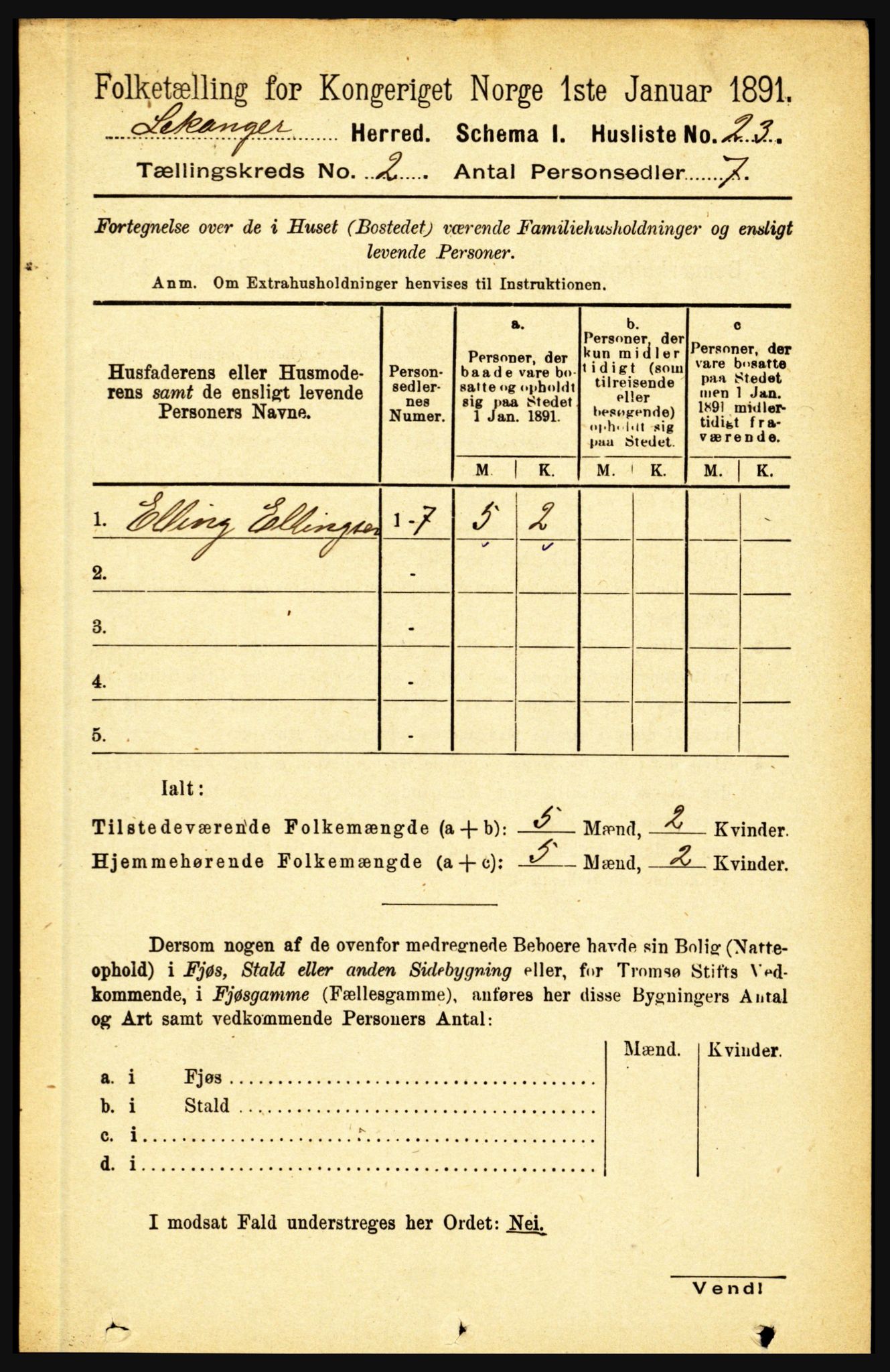 RA, 1891 census for 1419 Leikanger, 1891, p. 143