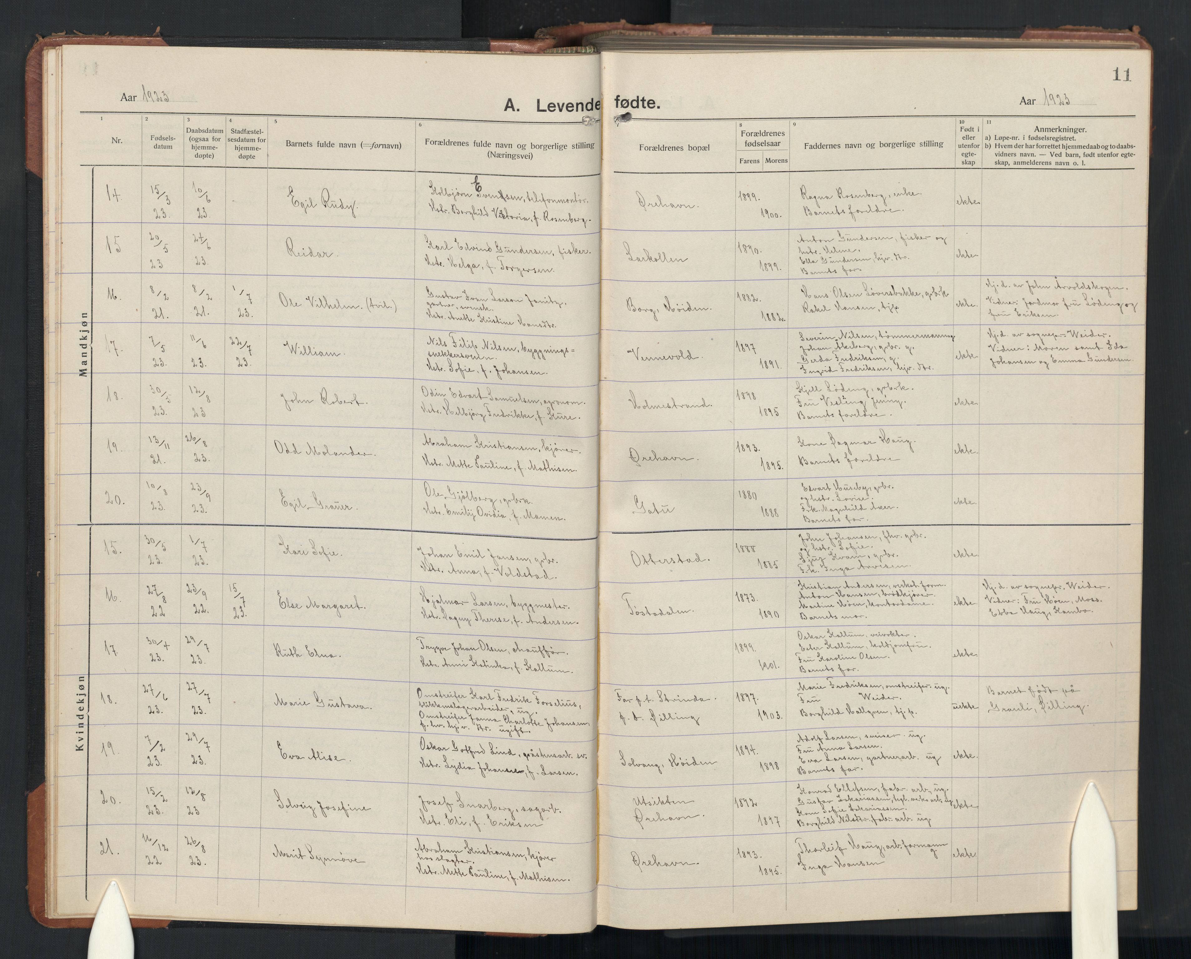 Rygge prestekontor Kirkebøker, AV/SAO-A-10084b/G/Ga/L0004: Parish register (copy) no. 4, 1922-1953, p. 11