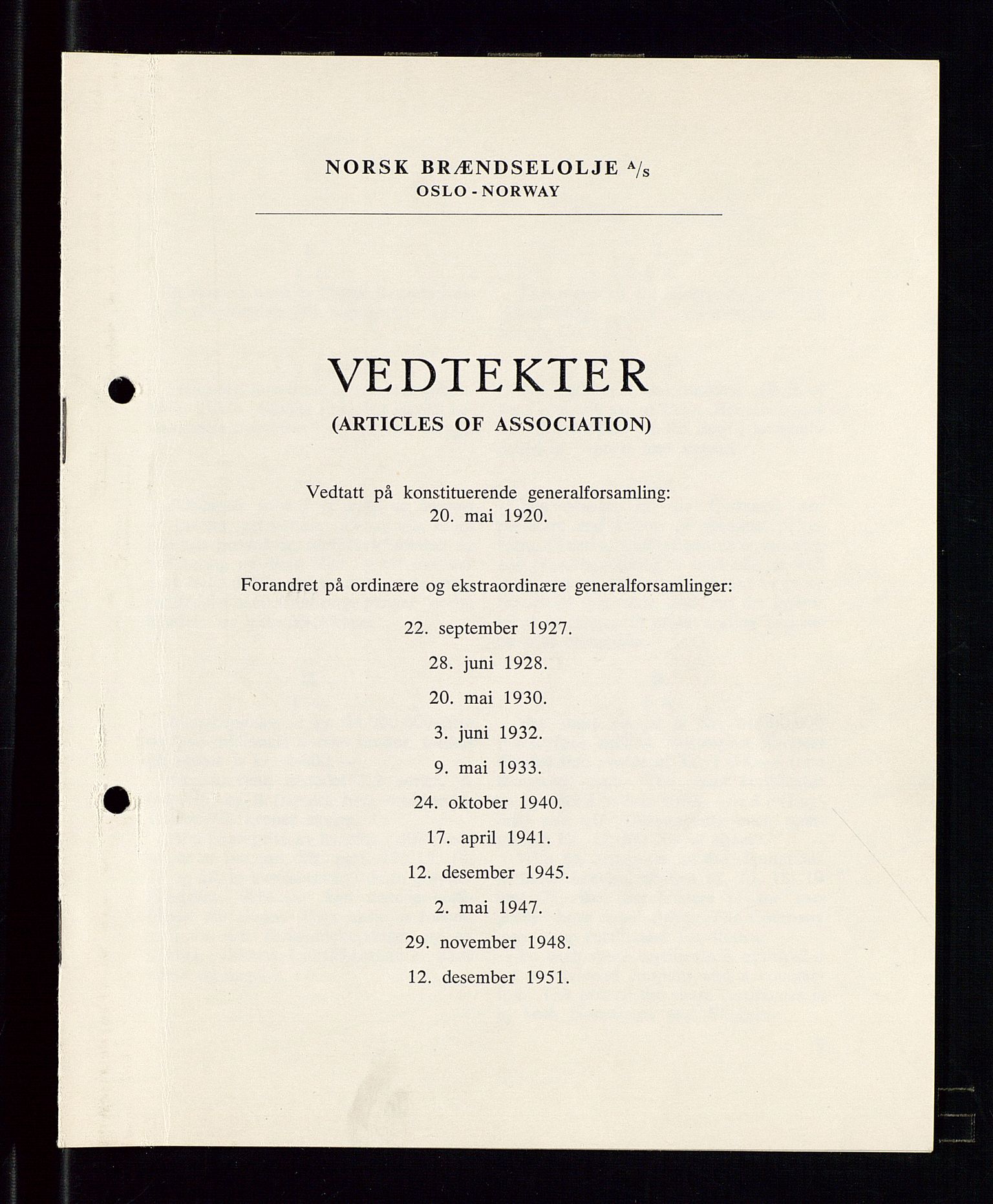 PA 1544 - Norsk Brændselolje A/S, AV/SAST-A-101965/1/A/Aa/L0006/0002: Generalforamling / General- og ekstraordinær generalforsamling 1951, 1951, p. 94