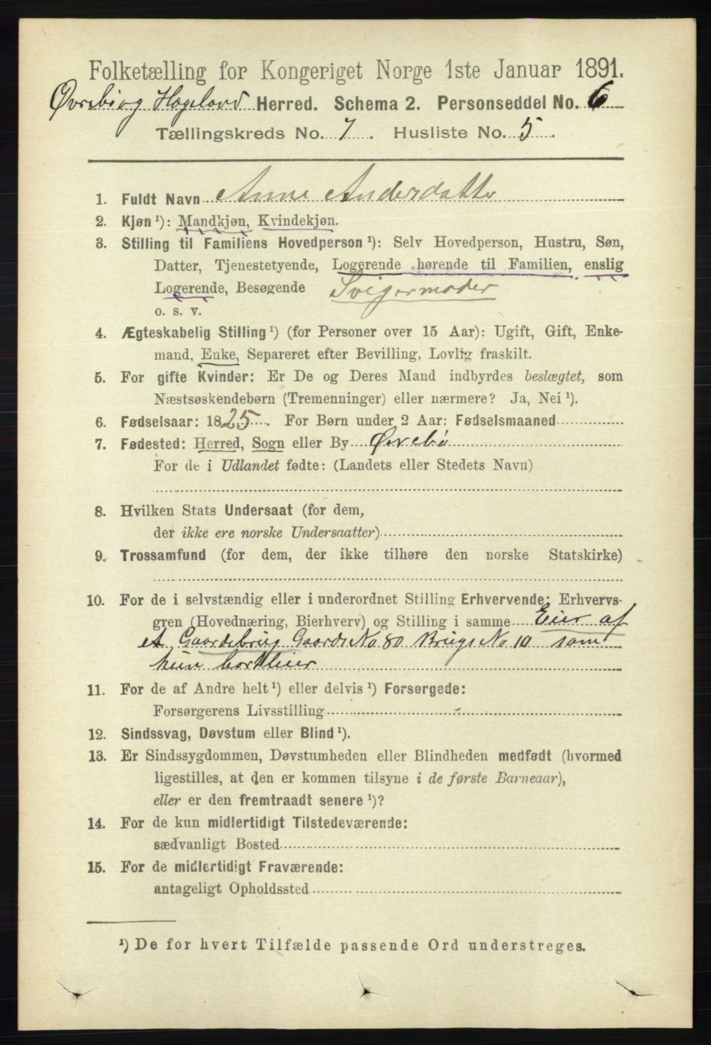 RA, 1891 census for 1016 Øvrebø og Hægeland, 1891, p. 1365