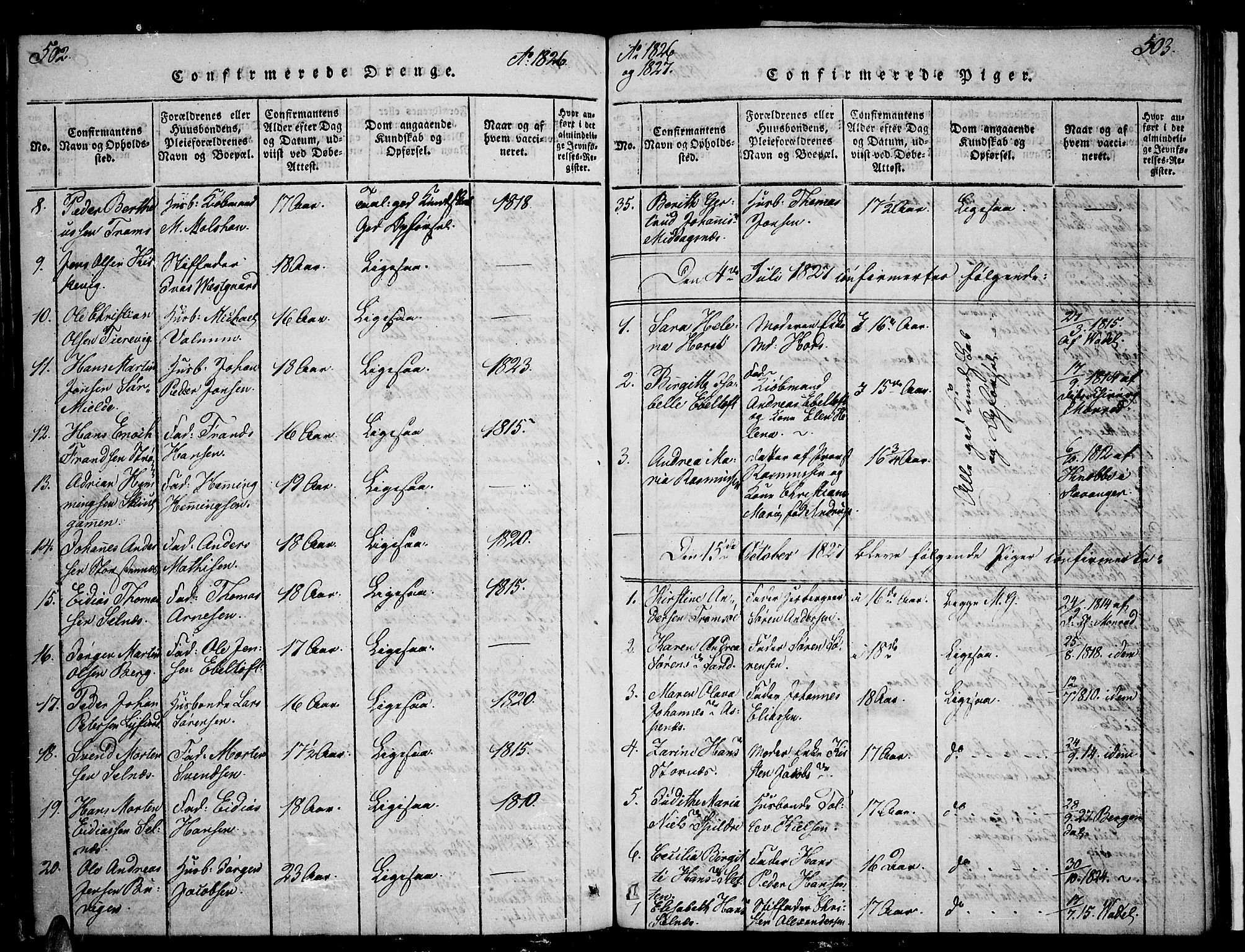 Tromsø sokneprestkontor/stiftsprosti/domprosti, SATØ/S-1343/G/Ga/L0007kirke: Parish register (official) no. 7, 1821-1828, p. 502-503