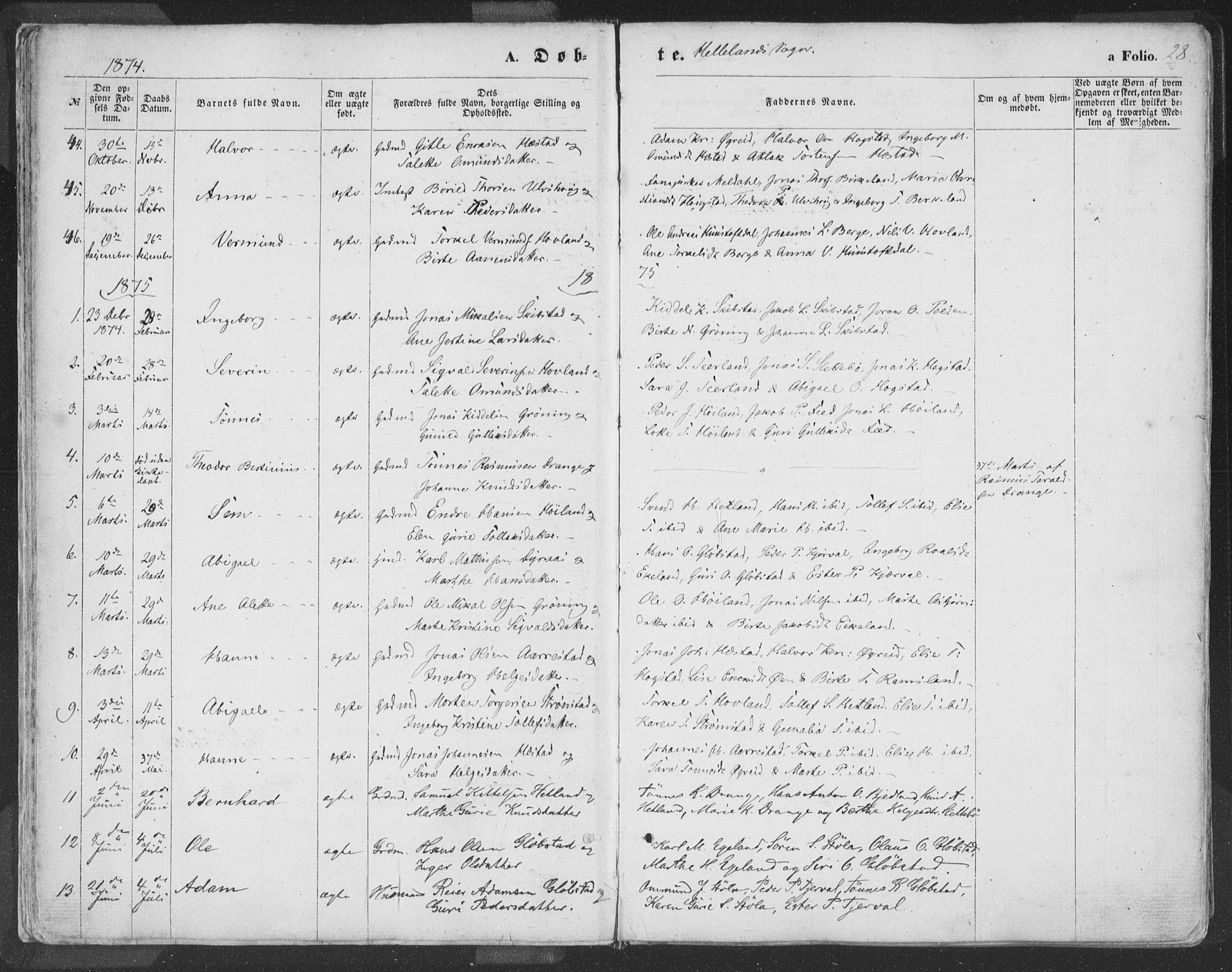 Helleland sokneprestkontor, SAST/A-101810: Parish register (official) no. A 7.1, 1863-1886, p. 28
