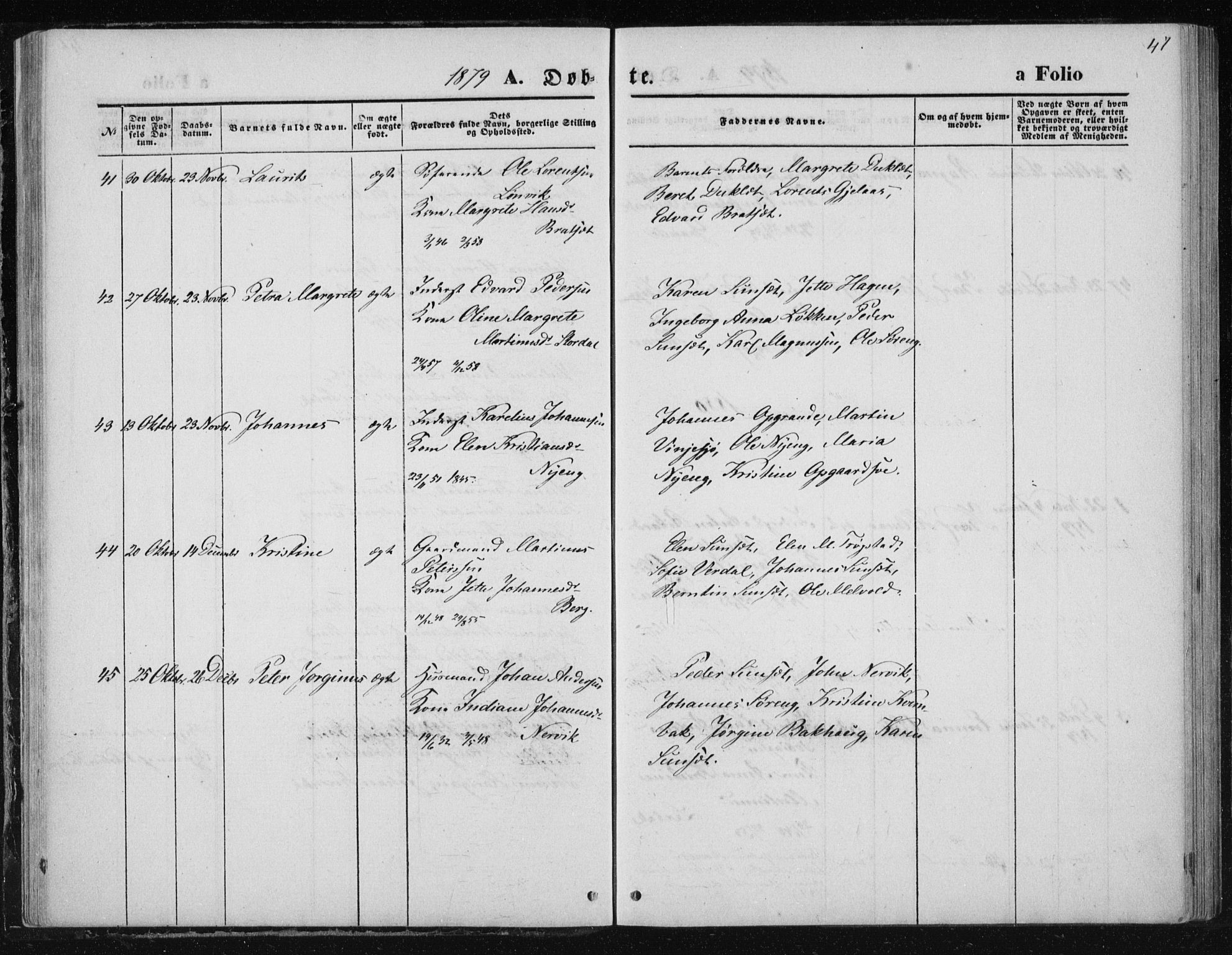 Ministerialprotokoller, klokkerbøker og fødselsregistre - Nord-Trøndelag, AV/SAT-A-1458/733/L0324: Parish register (official) no. 733A03, 1870-1883, p. 47