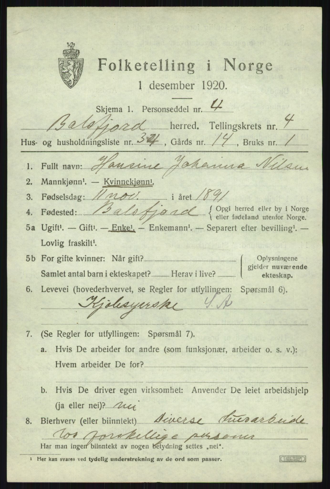 SATØ, 1920 census for Balsfjord, 1920, p. 3097