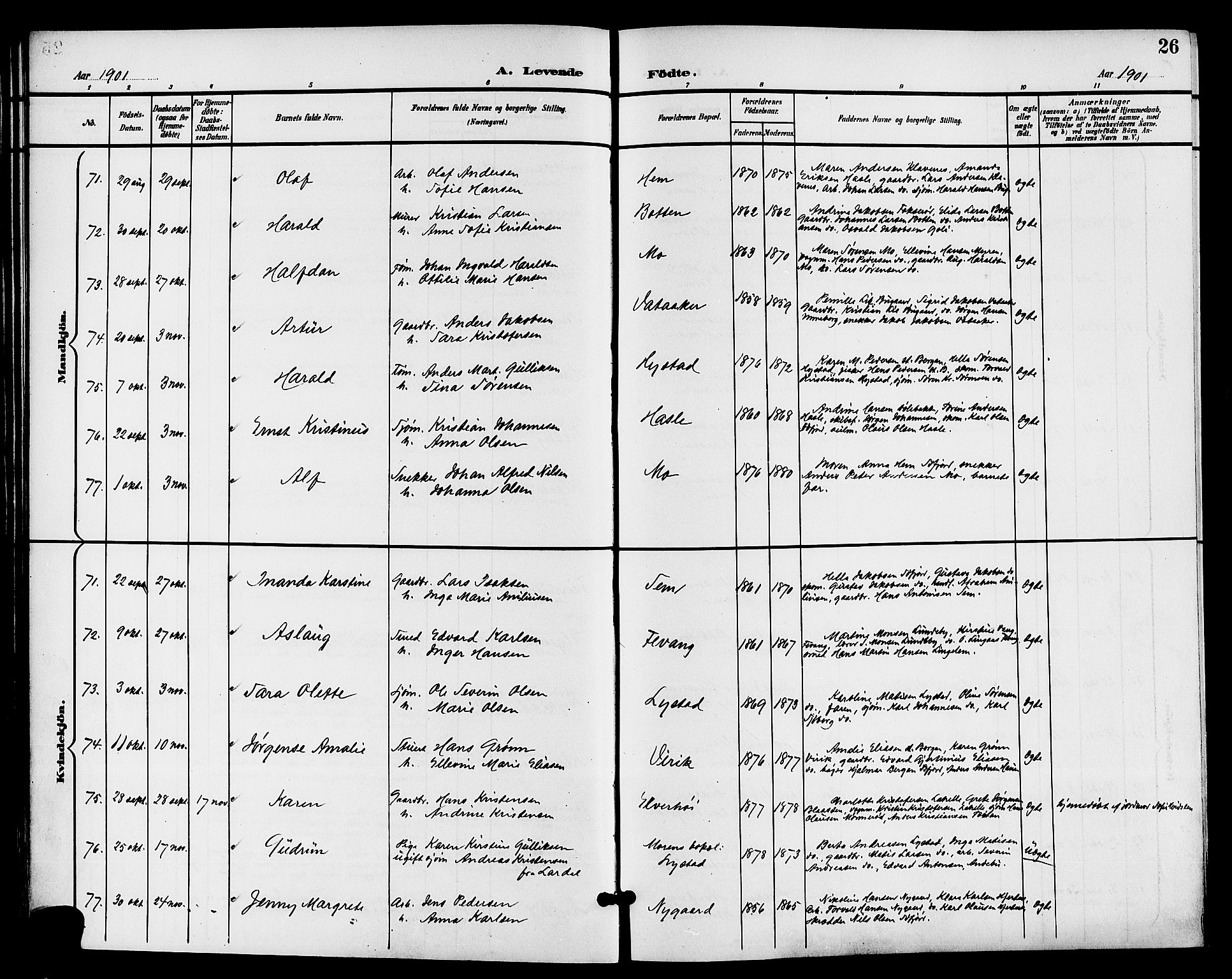 Sandar kirkebøker, AV/SAKO-A-243/G/Ga/L0002: Parish register (copy) no. 2, 1900-1915, p. 26