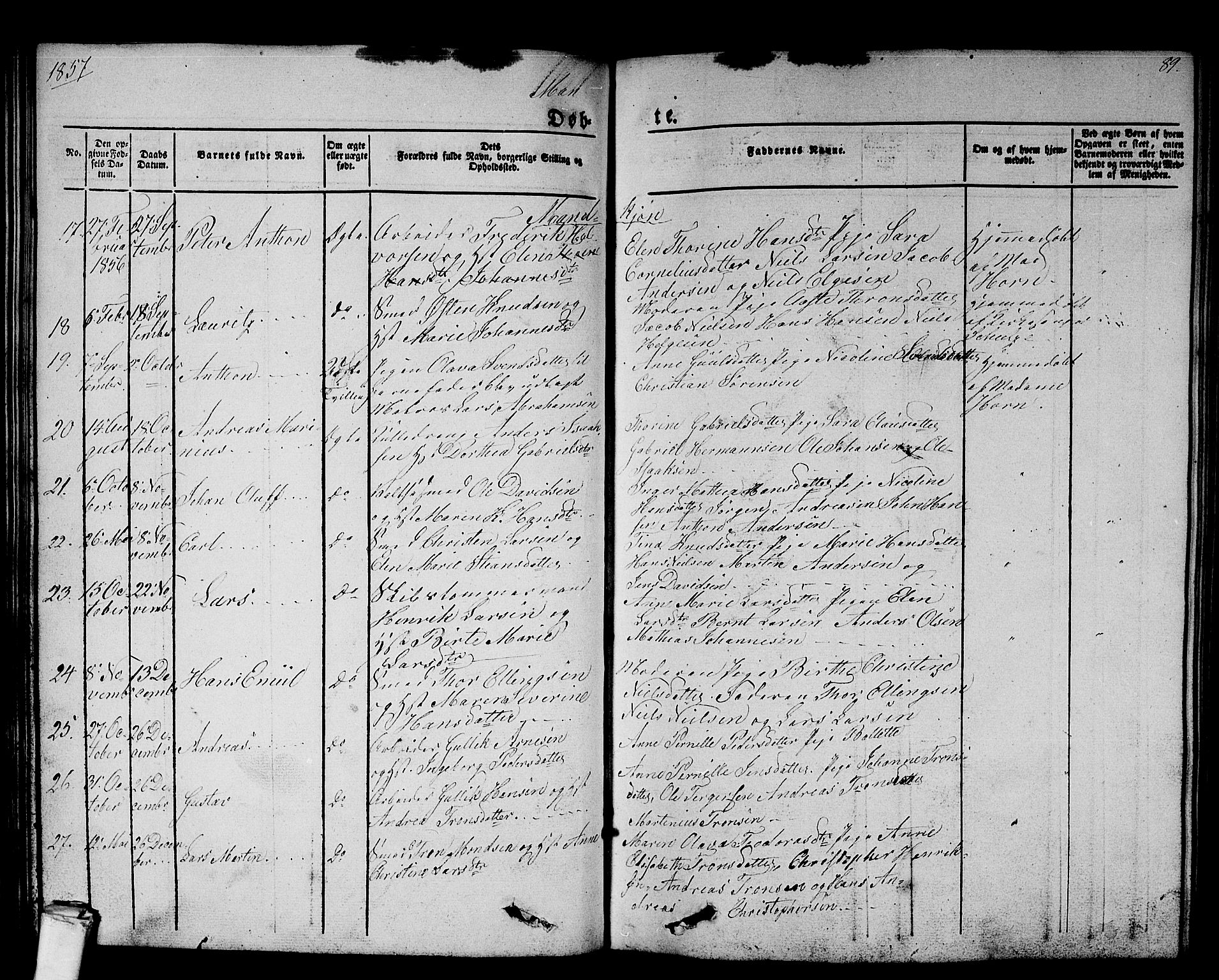 Larvik kirkebøker, AV/SAKO-A-352/G/Gb/L0002: Parish register (copy) no. II 2, 1843-1866, p. 89