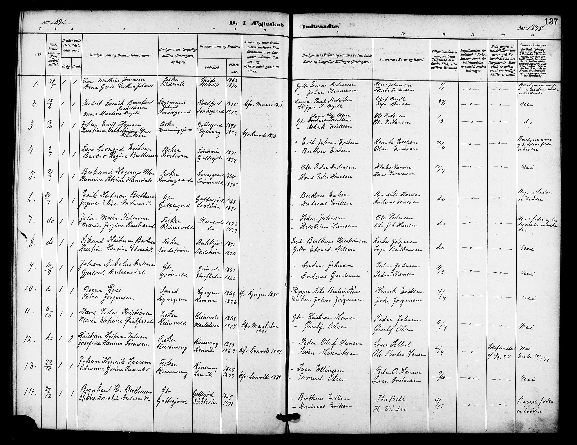 Tranøy sokneprestkontor, SATØ/S-1313/I/Ia/Iab/L0022klokker: Parish register (copy) no. 22, 1887-1912, p. 137