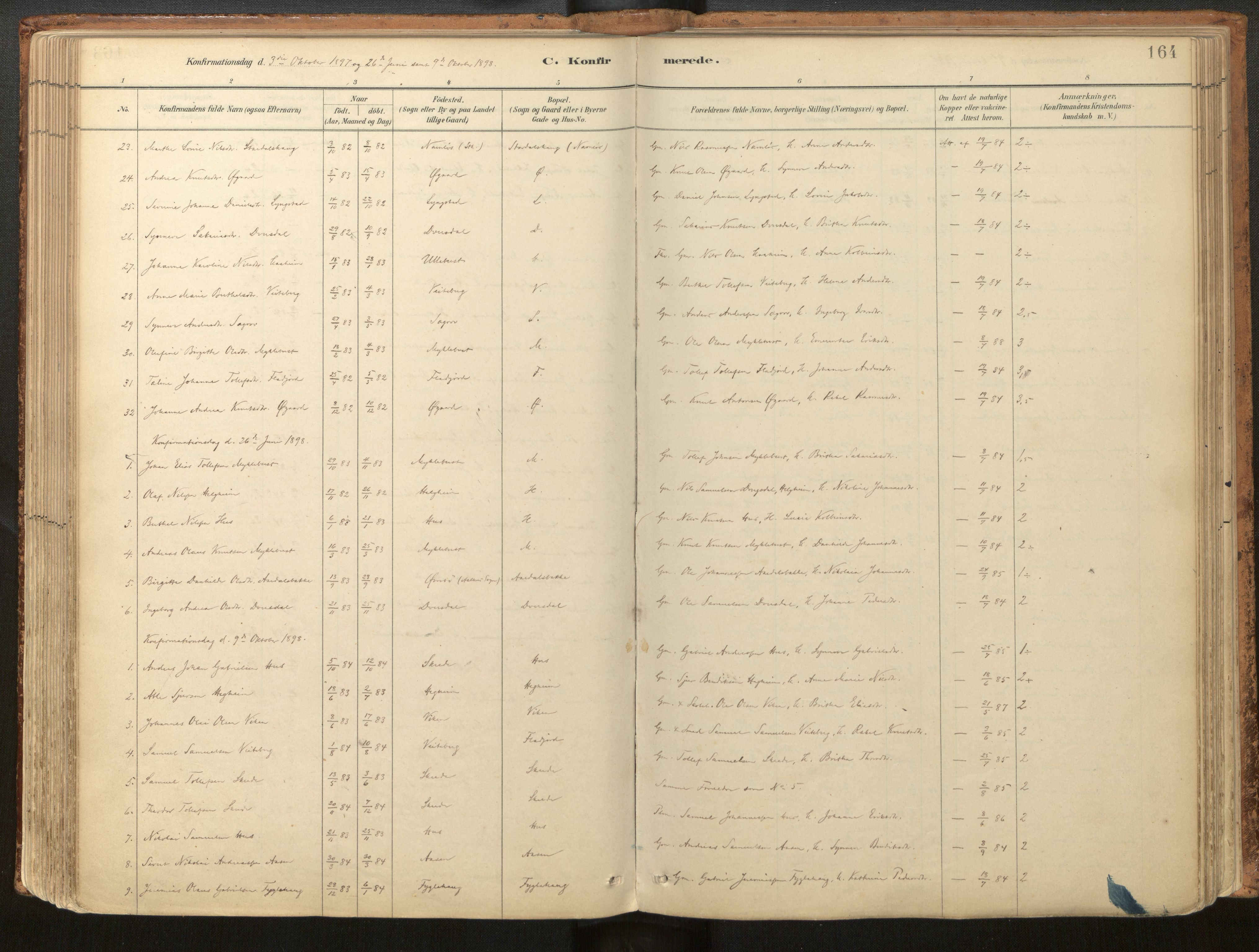 Jølster sokneprestembete, SAB/A-80701/H/Haa/Haac/L0001: Parish register (official) no. C 1, 1882-1928, p. 164