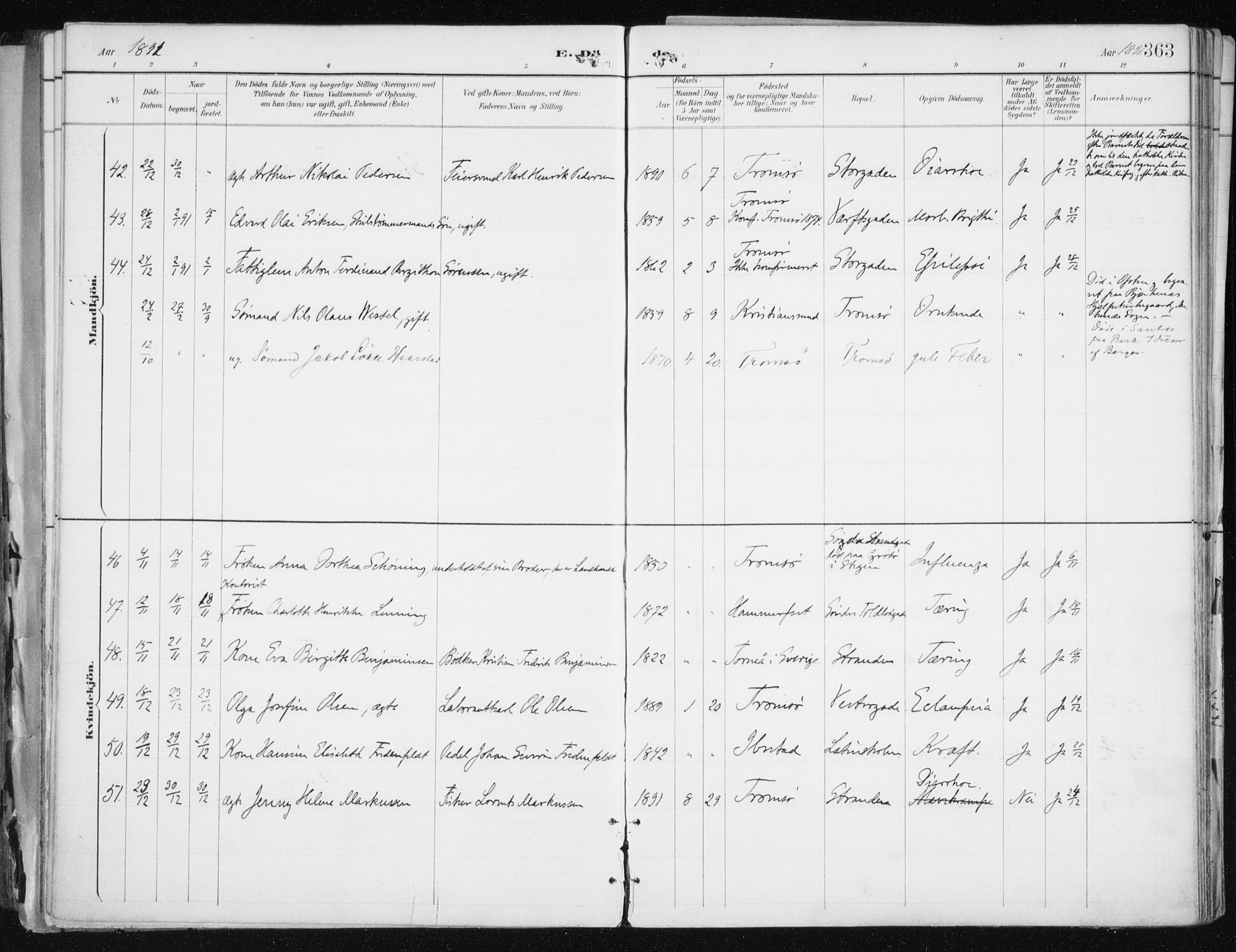 Tromsø sokneprestkontor/stiftsprosti/domprosti, AV/SATØ-S-1343/G/Ga/L0015kirke: Parish register (official) no. 15, 1889-1899, p. 363