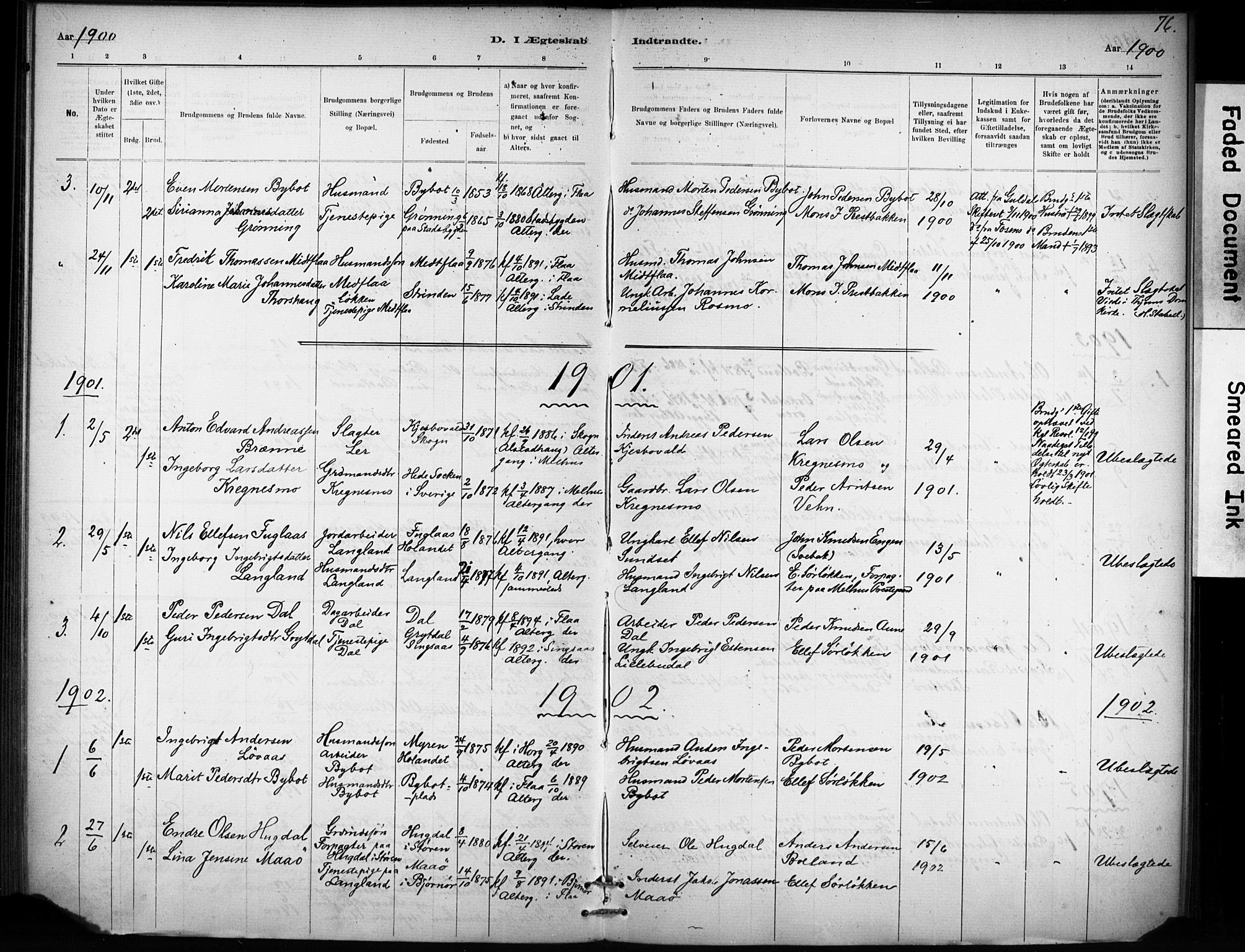 Ministerialprotokoller, klokkerbøker og fødselsregistre - Sør-Trøndelag, SAT/A-1456/693/L1119: Parish register (official) no. 693A01, 1887-1905, p. 76