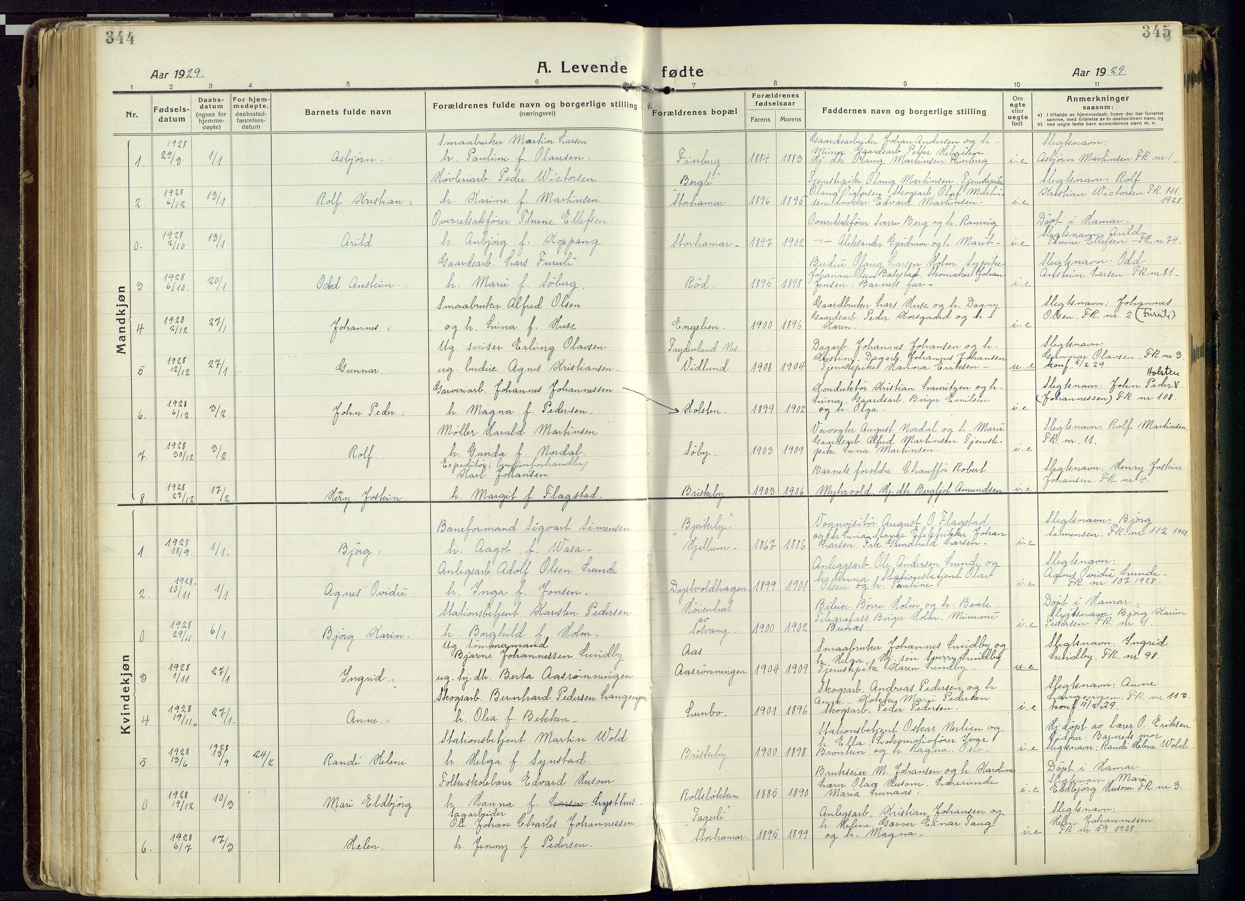 Vang prestekontor, Hedmark, SAH/PREST-008/H/Ha/Haa/L0022: Parish register (official) no. 22, 1918-1944, p. 344-345