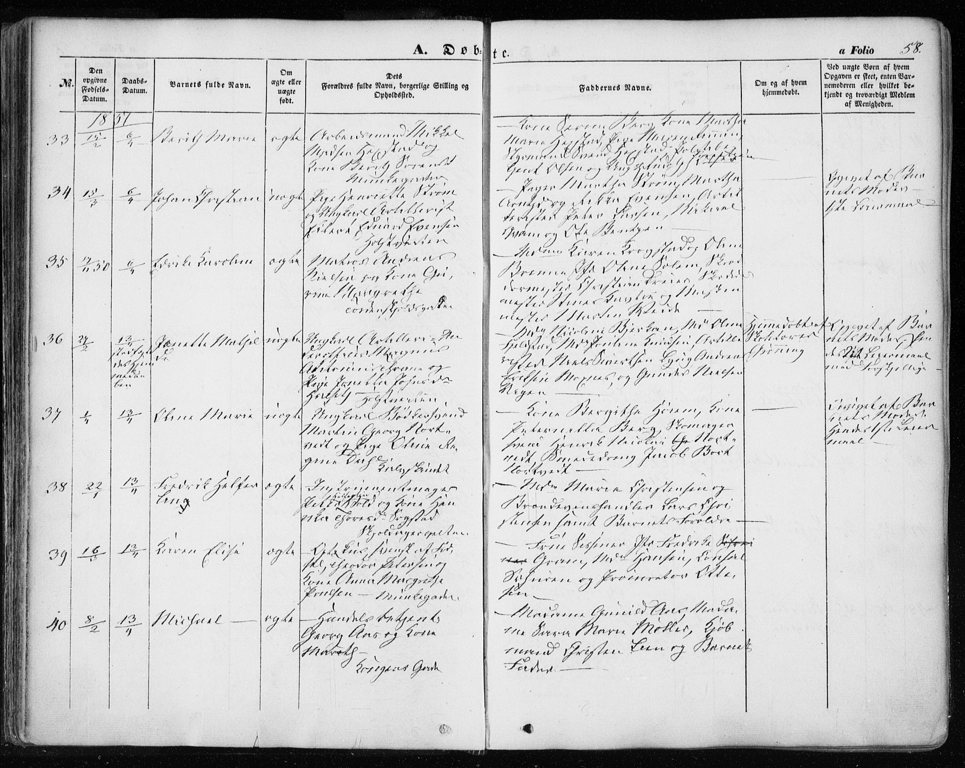 Ministerialprotokoller, klokkerbøker og fødselsregistre - Sør-Trøndelag, AV/SAT-A-1456/601/L0051: Parish register (official) no. 601A19, 1848-1857, p. 58