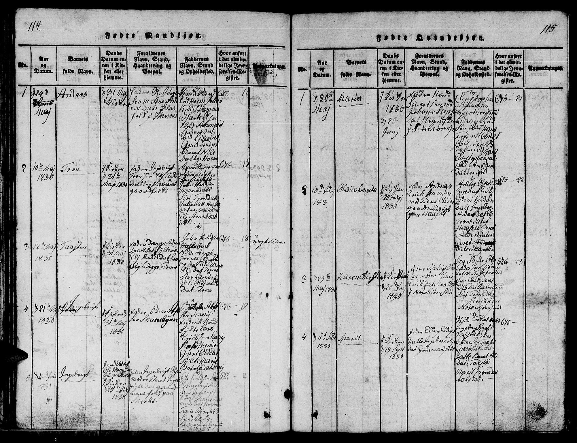 Ministerialprotokoller, klokkerbøker og fødselsregistre - Møre og Romsdal, AV/SAT-A-1454/565/L0752: Parish register (copy) no. 565C01, 1817-1844, p. 114-115