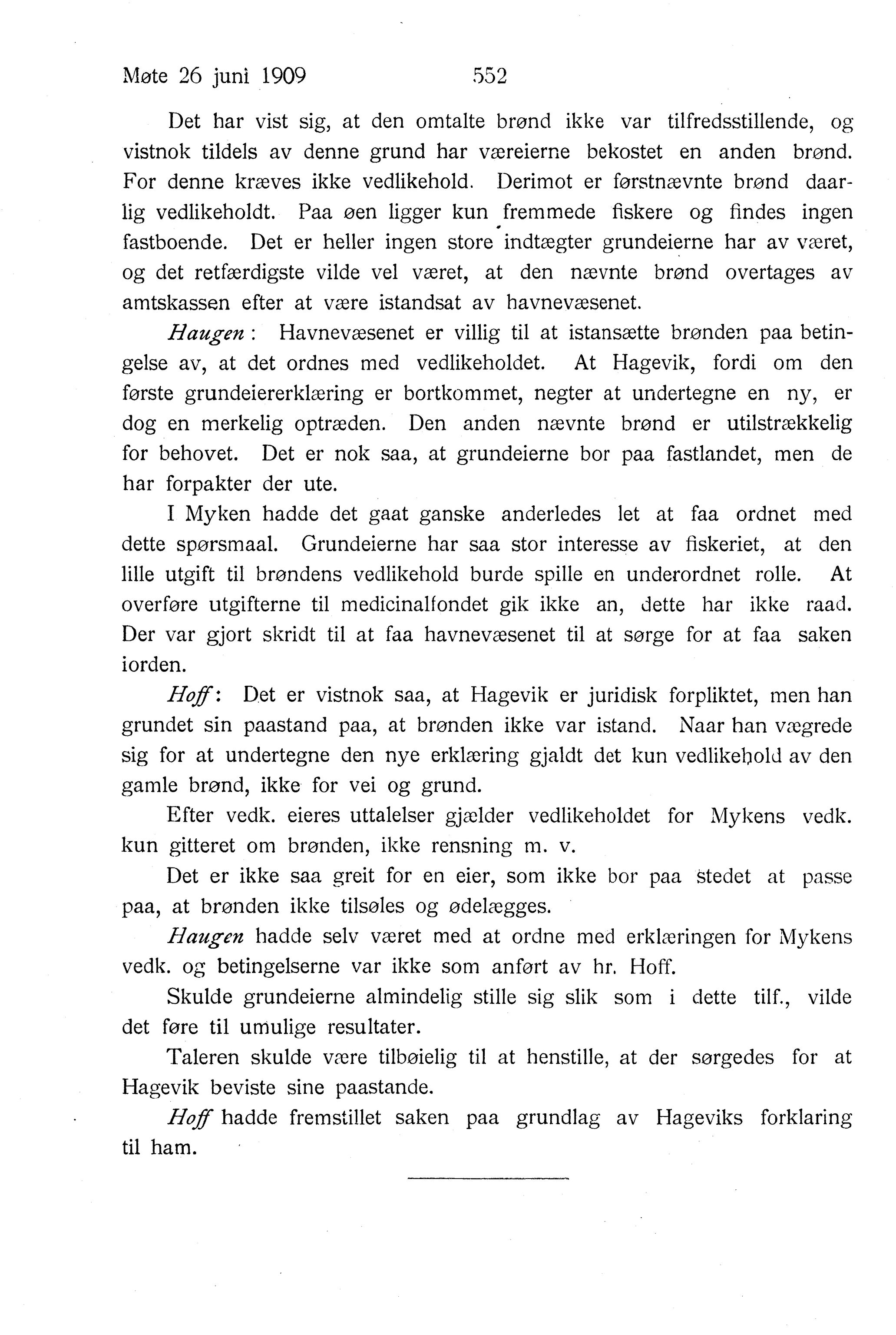 Nordland Fylkeskommune. Fylkestinget, AIN/NFK-17/176/A/Ac/L0032: Fylkestingsforhandlinger 1909, 1909