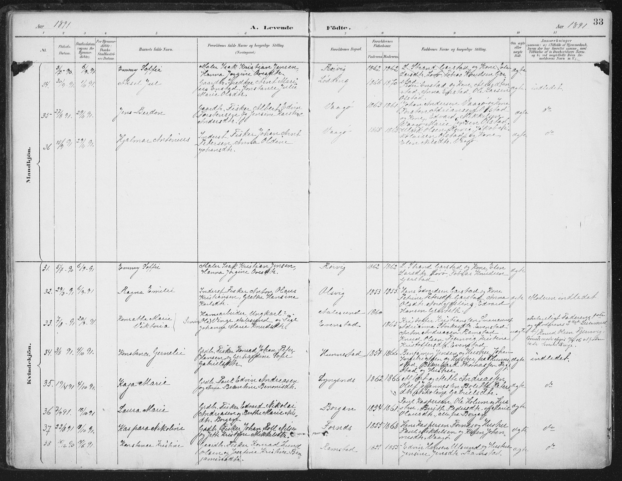 Ministerialprotokoller, klokkerbøker og fødselsregistre - Nord-Trøndelag, AV/SAT-A-1458/786/L0687: Parish register (official) no. 786A03, 1888-1898, p. 33