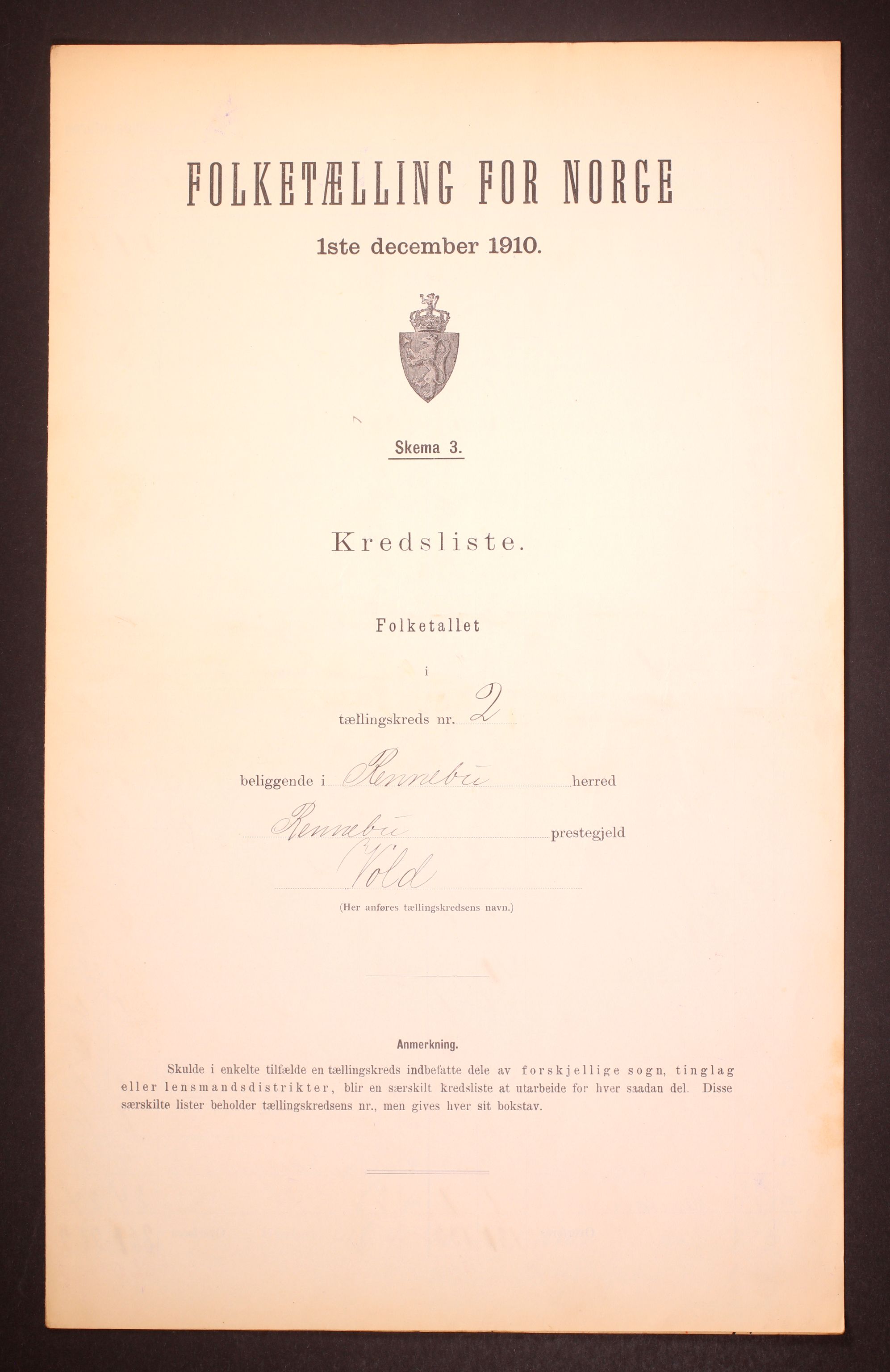 RA, 1910 census for Rennebu, 1910, p. 7