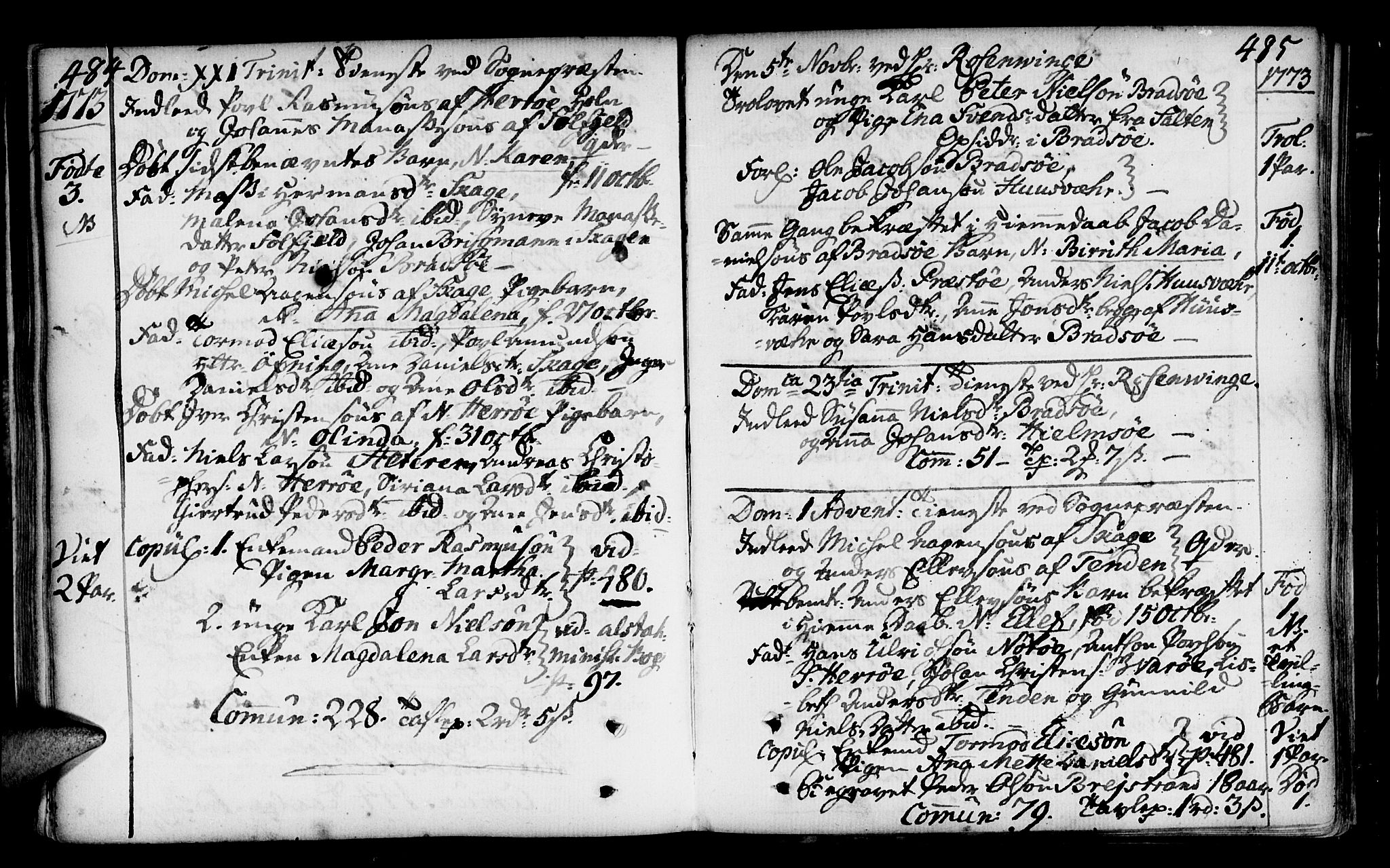 Ministerialprotokoller, klokkerbøker og fødselsregistre - Nordland, SAT/A-1459/817/L0260: Parish register (official) no. 817A02 /2, 1768-1776, p. 484-485