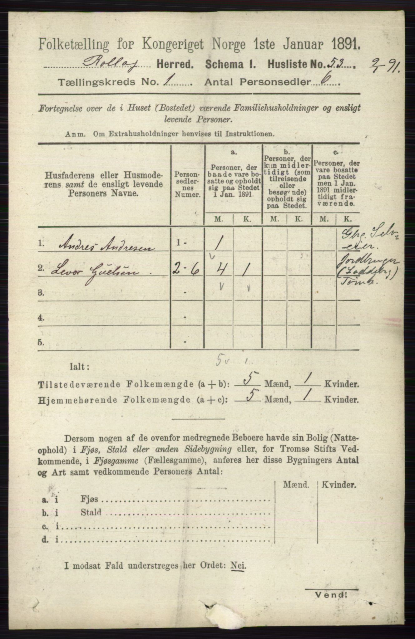 RA, 1891 census for 0632 Rollag, 1891, p. 69