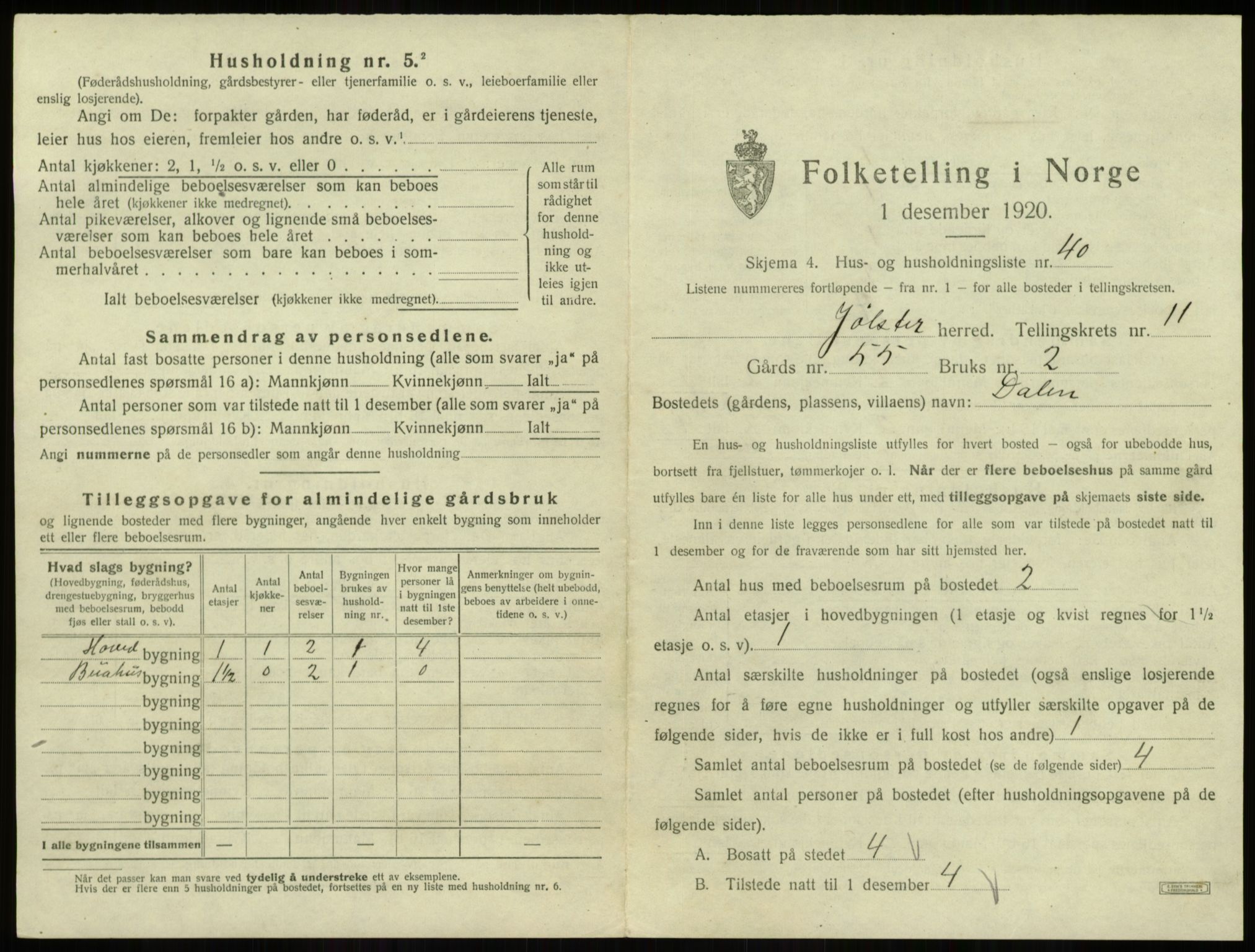 SAB, 1920 census for Jølster, 1920, p. 757