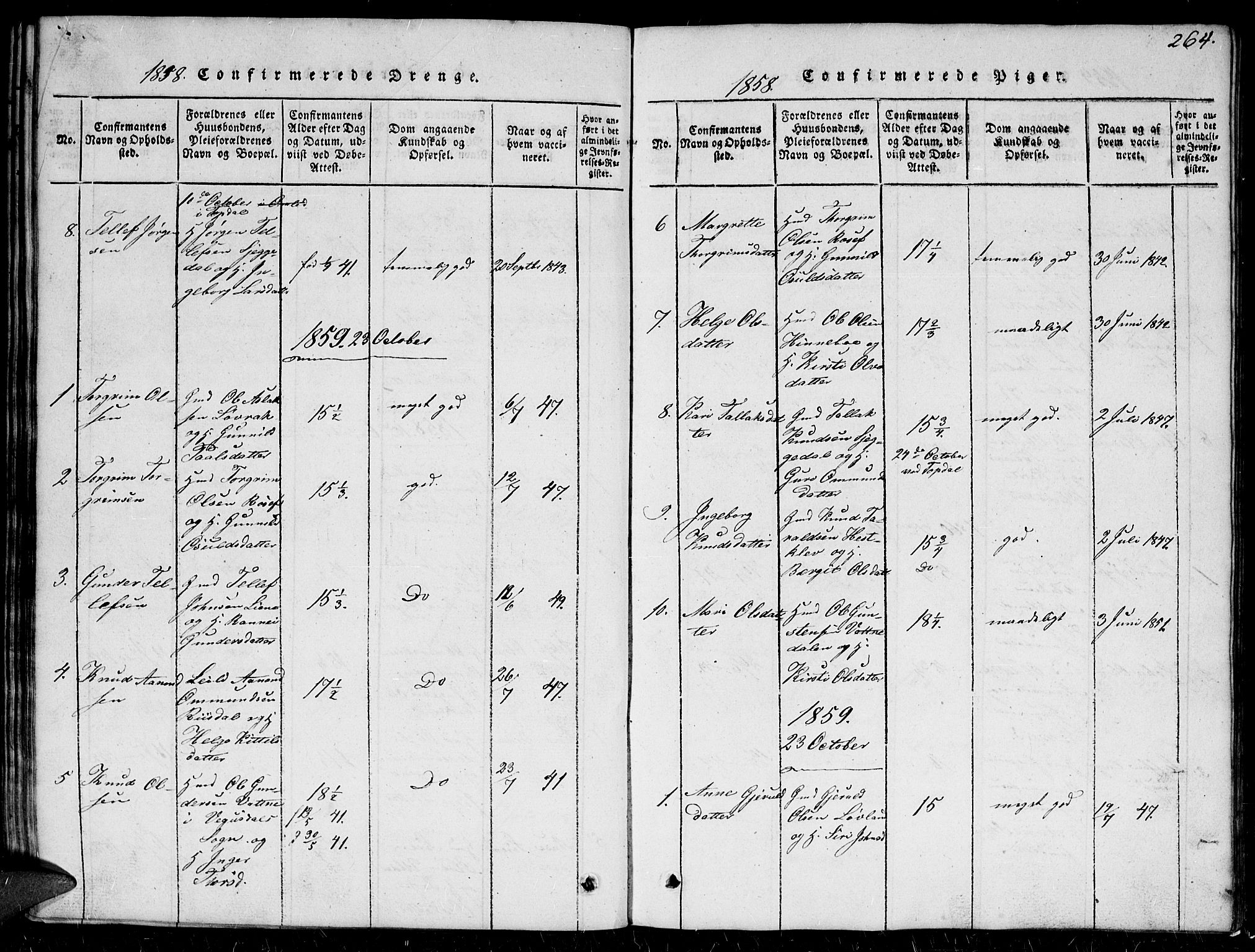 Herefoss sokneprestkontor, SAK/1111-0019/F/Fb/Fbc/L0001: Parish register (copy) no. B 1, 1816-1866, p. 264