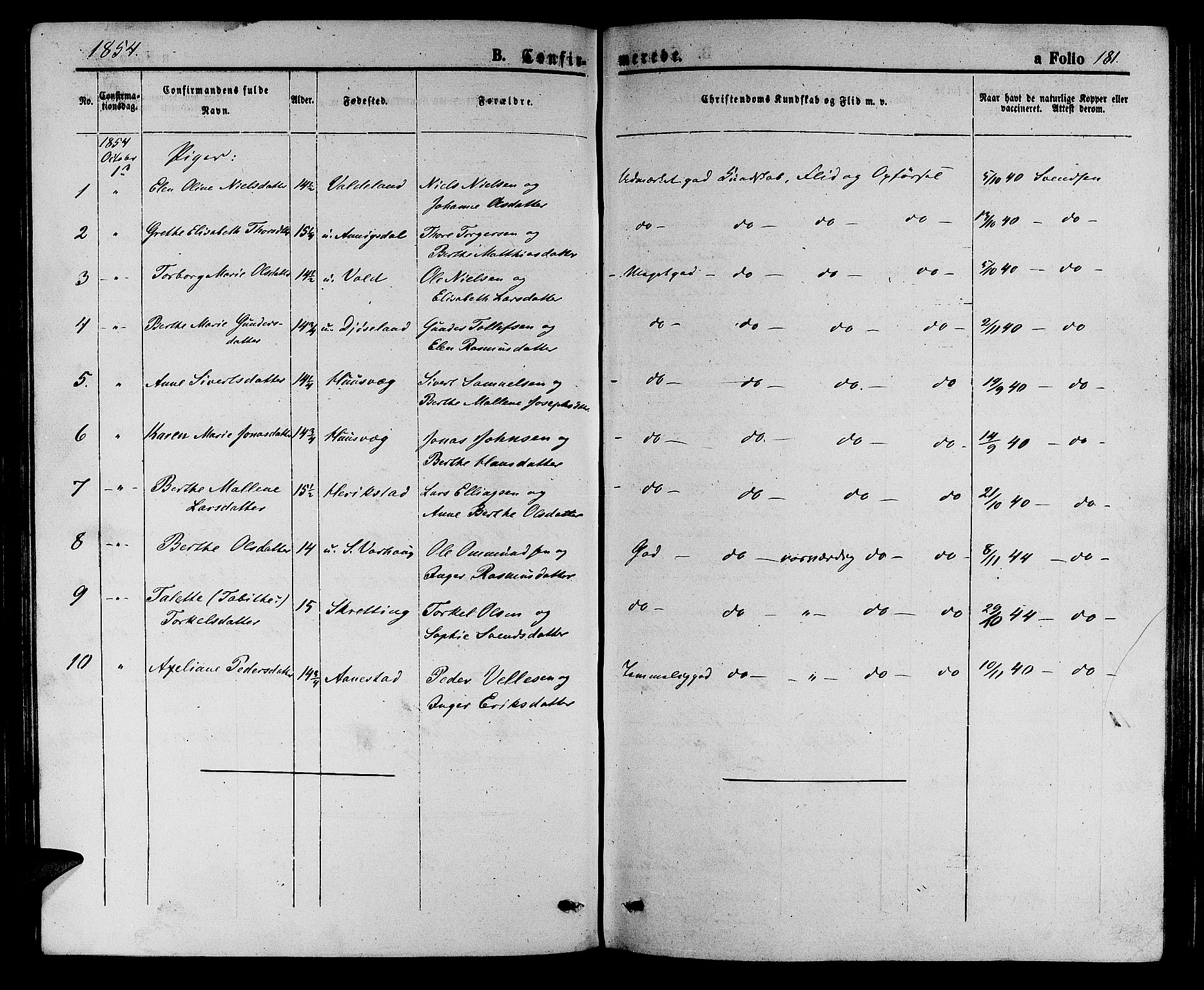 Hå sokneprestkontor, AV/SAST-A-101801/001/30BB/L0002: Parish register (copy) no. B 2, 1854-1883, p. 181