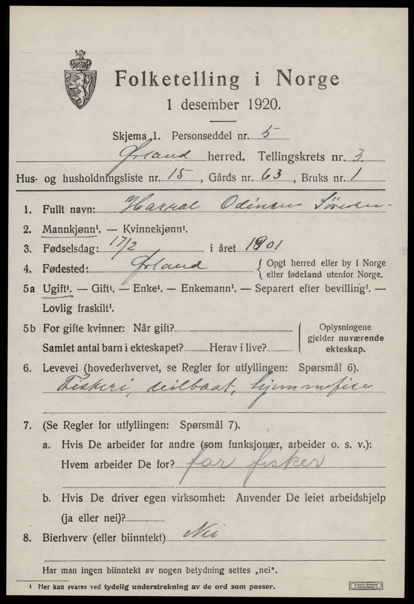SAT, 1920 census for Ørland, 1920, p. 2649
