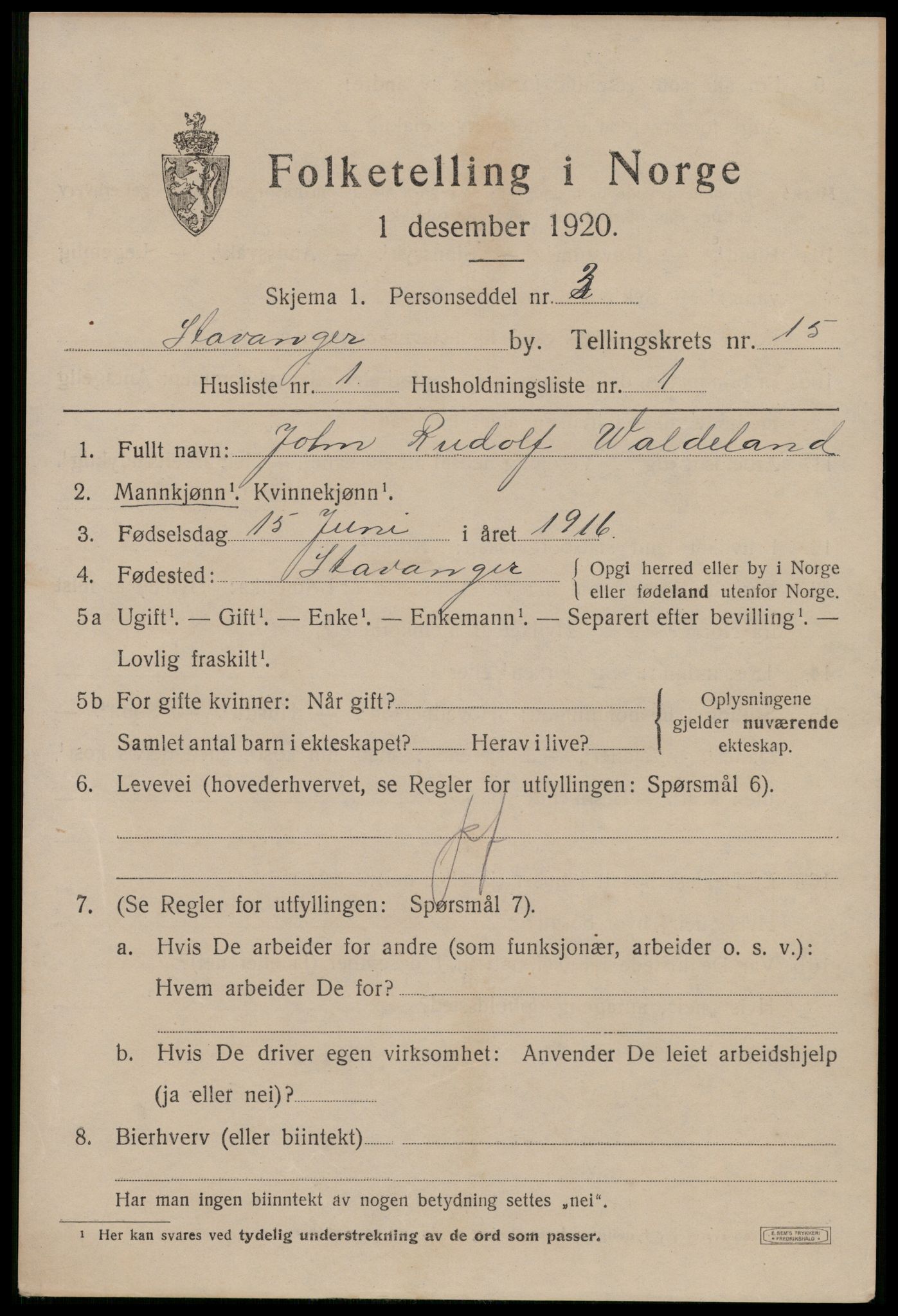 SAST, 1920 census for Stavanger, 1920, p. 61426