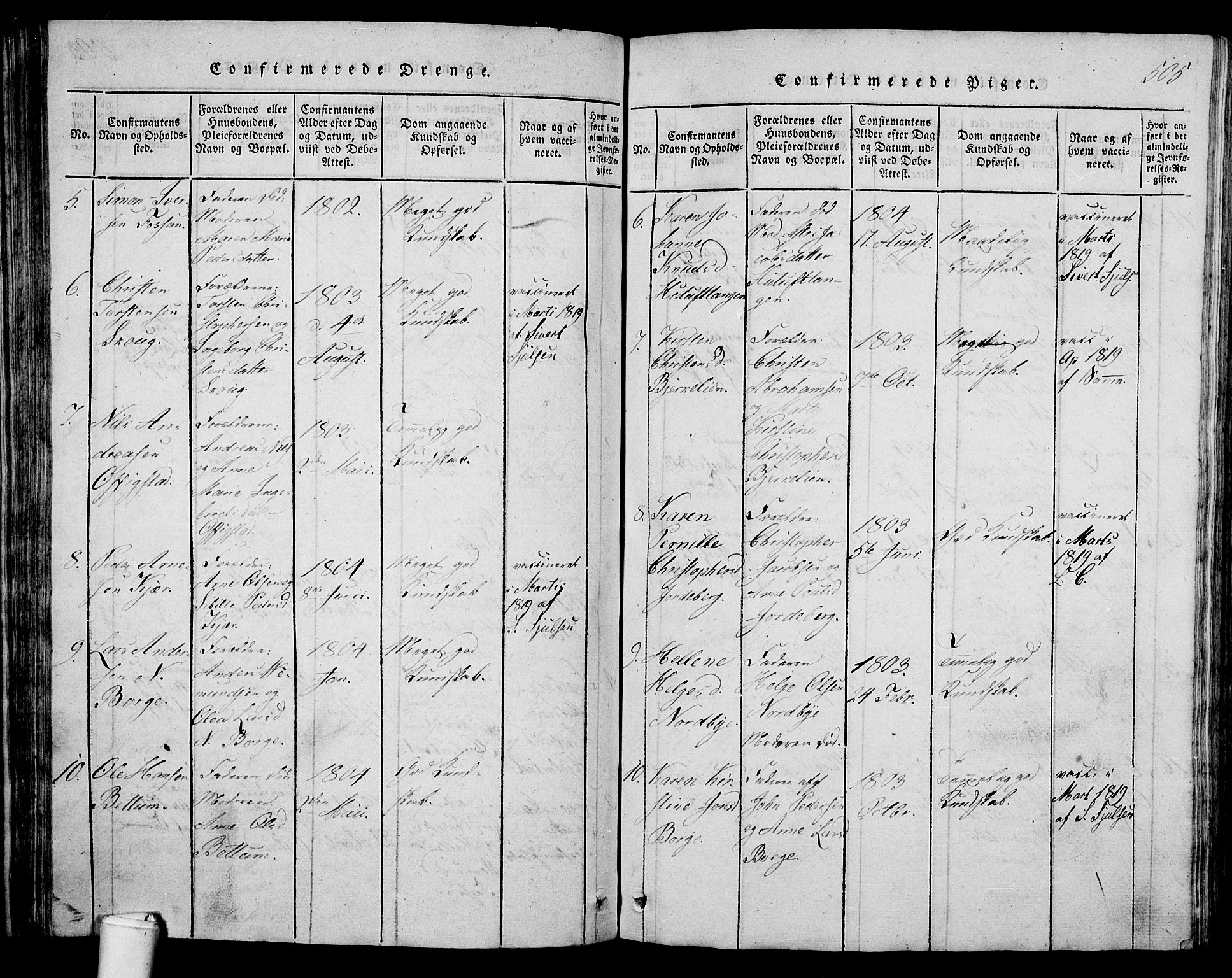 Våle kirkebøker, AV/SAKO-A-334/G/Ga/L0001: Parish register (copy) no. I 1, 1814-1824, p. 504-505