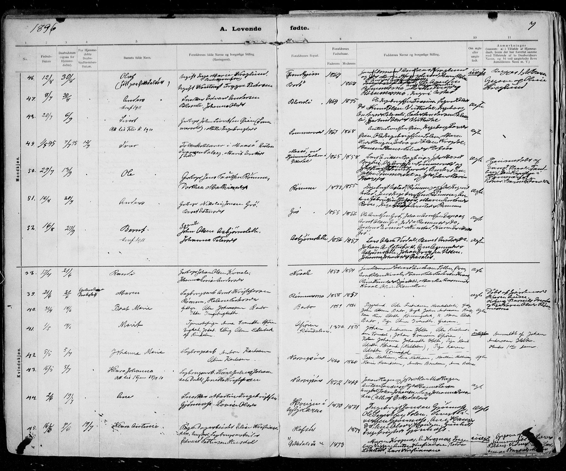 Ministerialprotokoller, klokkerbøker og fødselsregistre - Sør-Trøndelag, SAT/A-1456/668/L0811: Parish register (official) no. 668A11, 1894-1913, p. 7