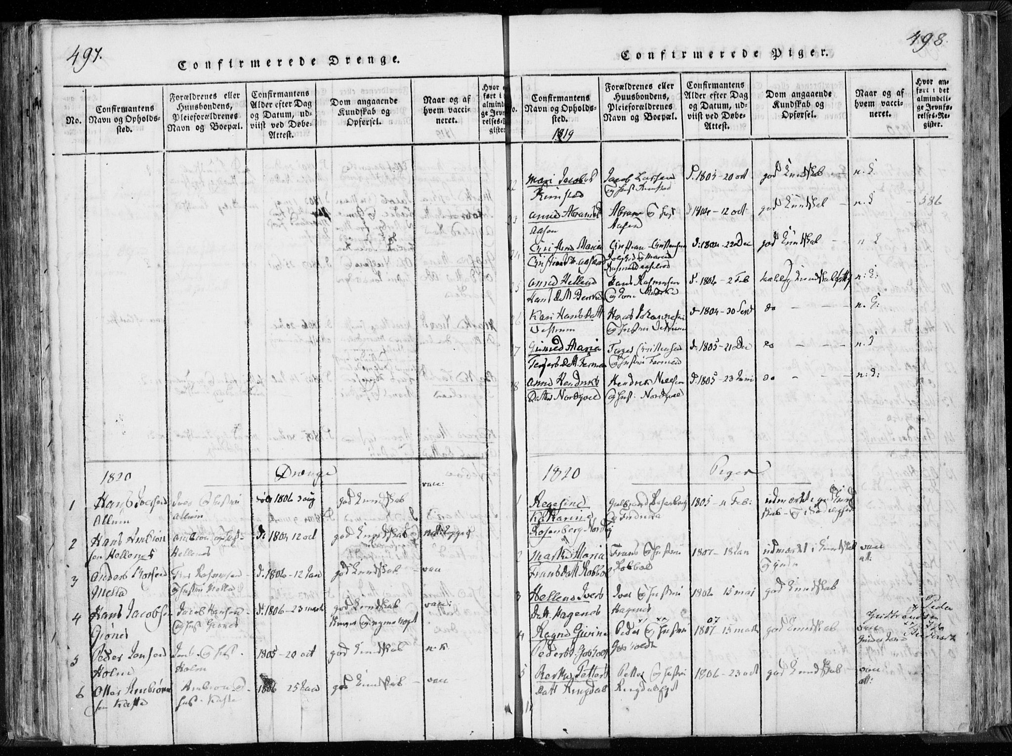 Hedrum kirkebøker, AV/SAKO-A-344/F/Fa/L0004: Parish register (official) no. I 4, 1817-1835, p. 497-498