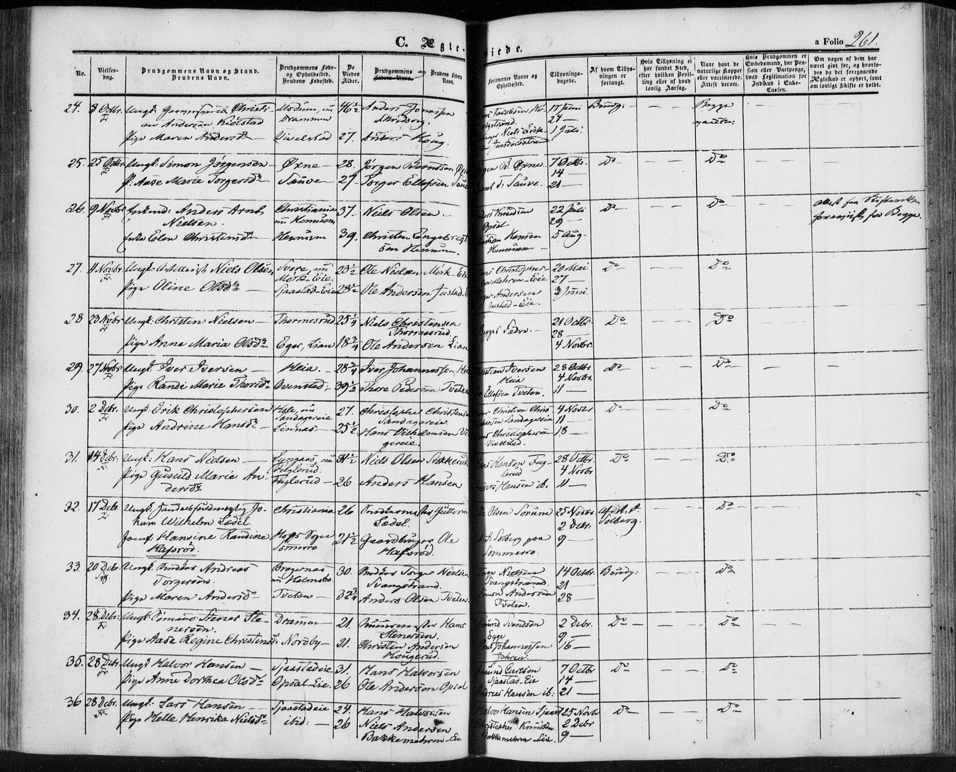 Lier kirkebøker, SAKO/A-230/F/Fa/L0012: Parish register (official) no. I 12, 1854-1864, p. 261