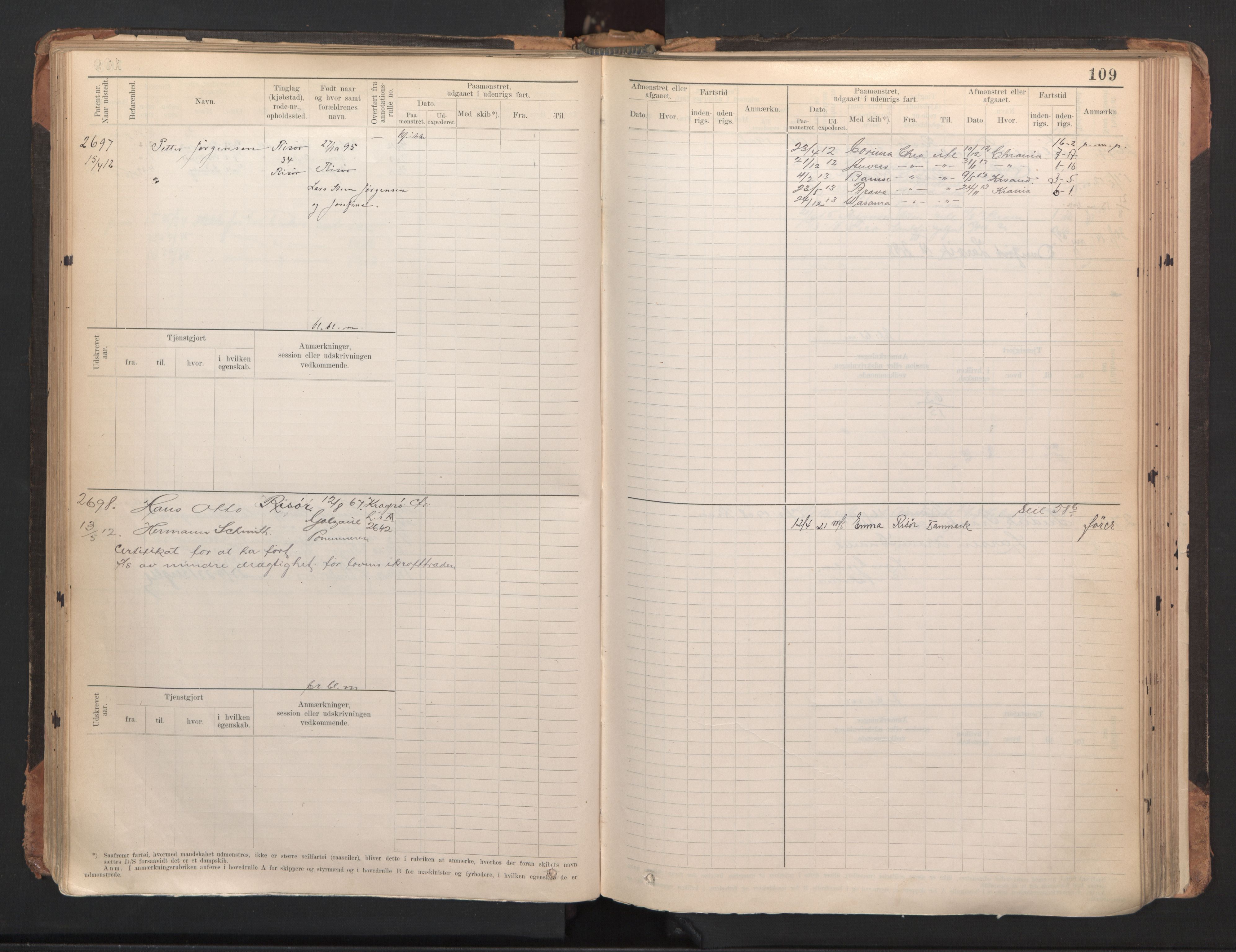 Risør mønstringskrets, SAK/2031-0010/F/Fb/L0005: Hovedrulle A nr 2485-3065, Q-5, 1904-1948, p. 113