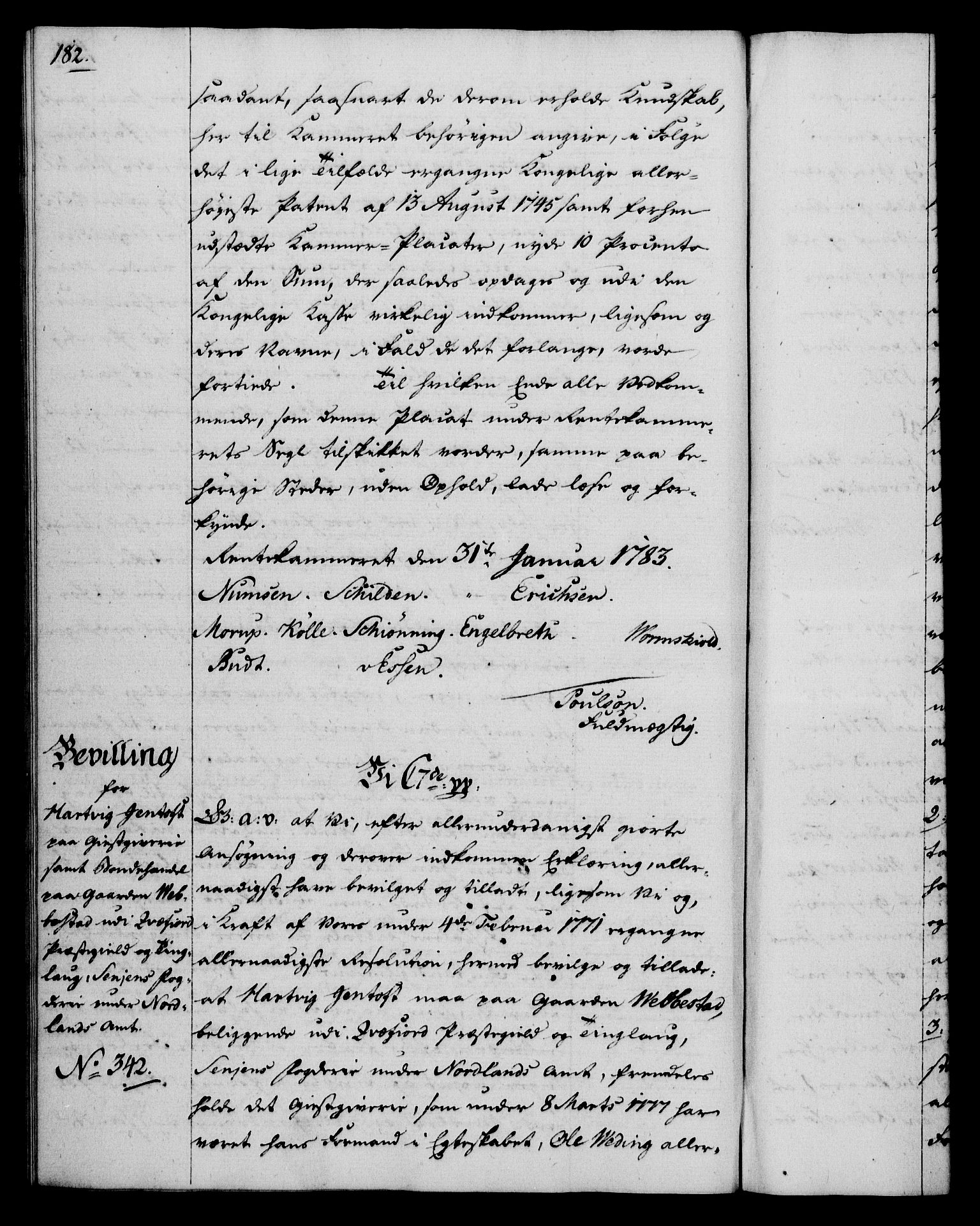 Rentekammeret, Kammerkanselliet, RA/EA-3111/G/Gg/Gga/L0012: Norsk ekspedisjonsprotokoll med register (merket RK 53.12), 1781-1783, p. 182