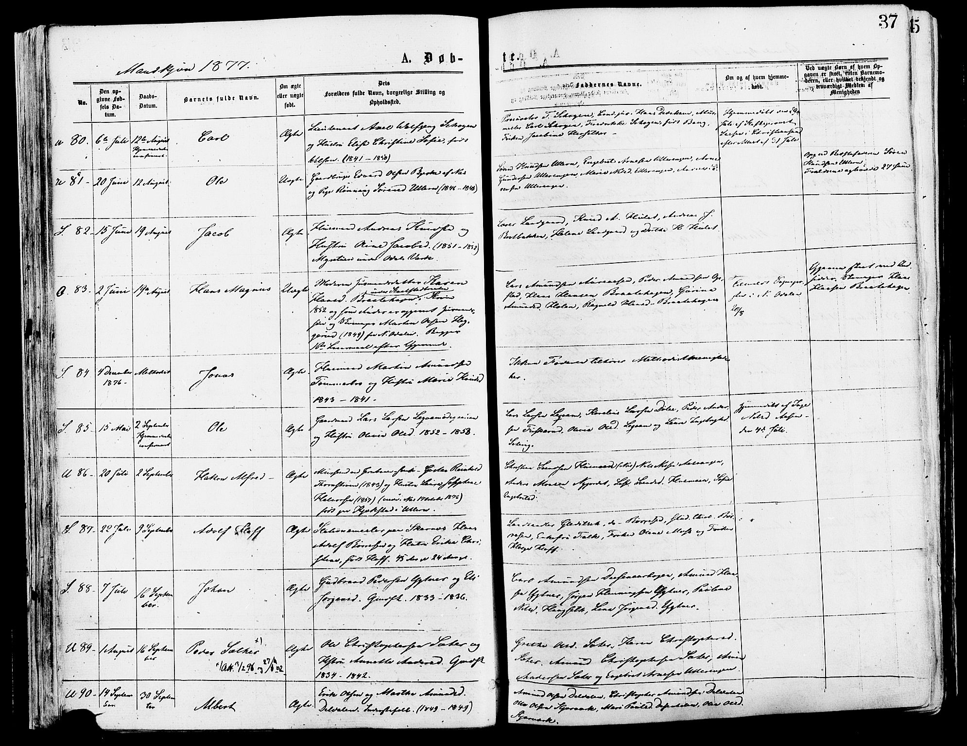 Sør-Odal prestekontor, AV/SAH-PREST-030/H/Ha/Haa/L0005: Parish register (official) no. 5, 1876-1885, p. 37