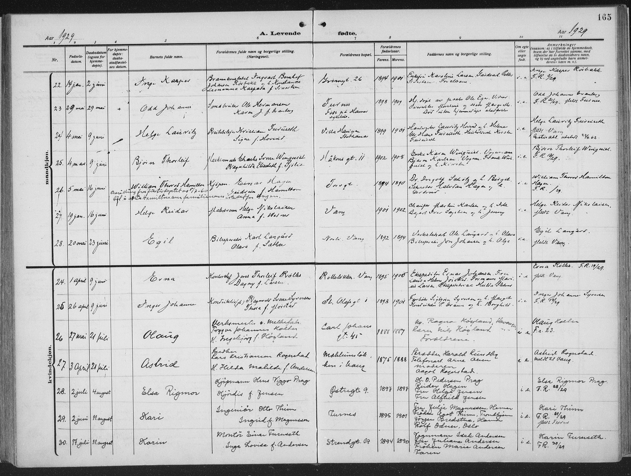 Hamar prestekontor, AV/SAH-DOMPH-002/H/Ha/Haa/L0002: Parish register (official) no. 2, 1915-1936, p. 165